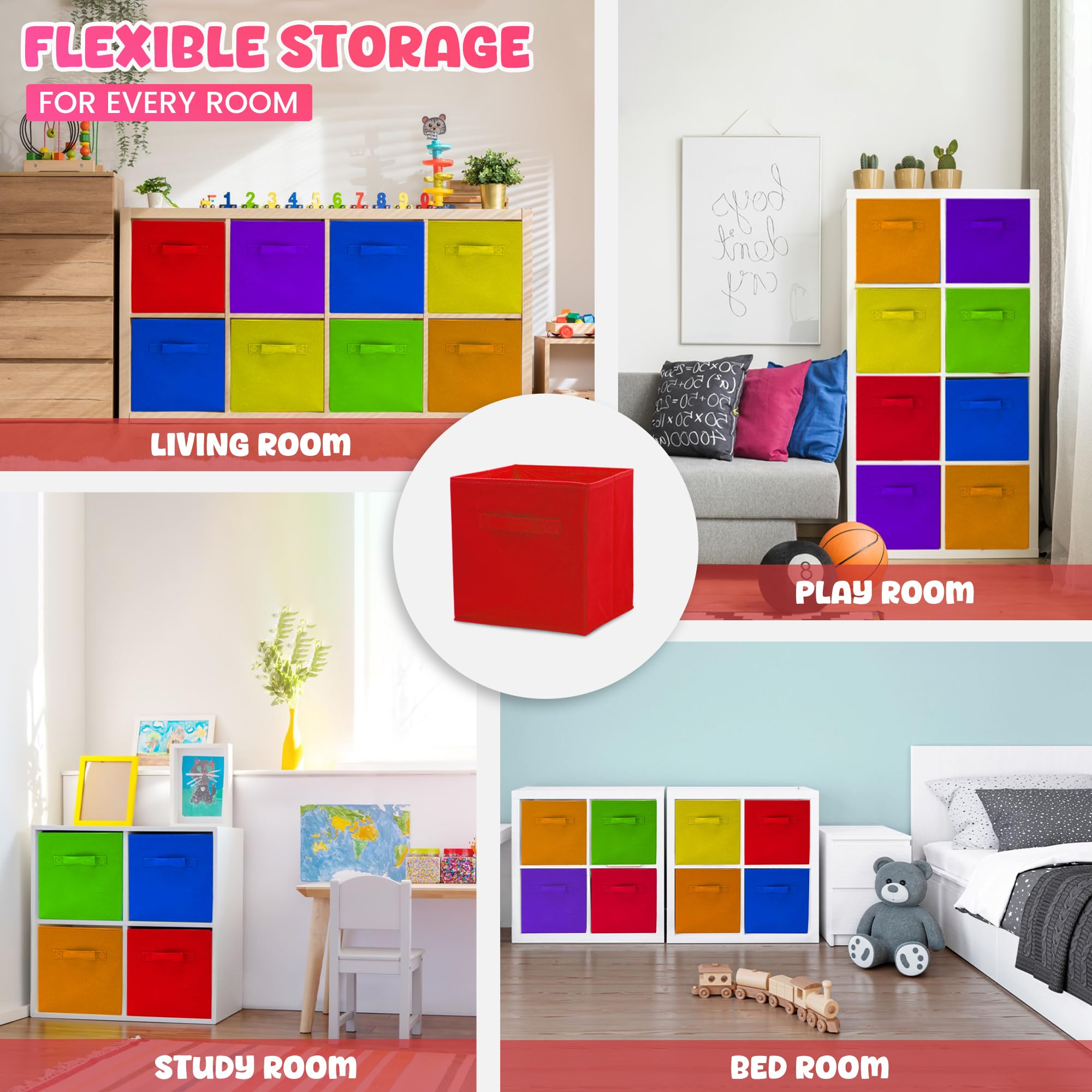 6 Packs 11 Inch Rainbow Color Storage Cube Bins (6 Count)