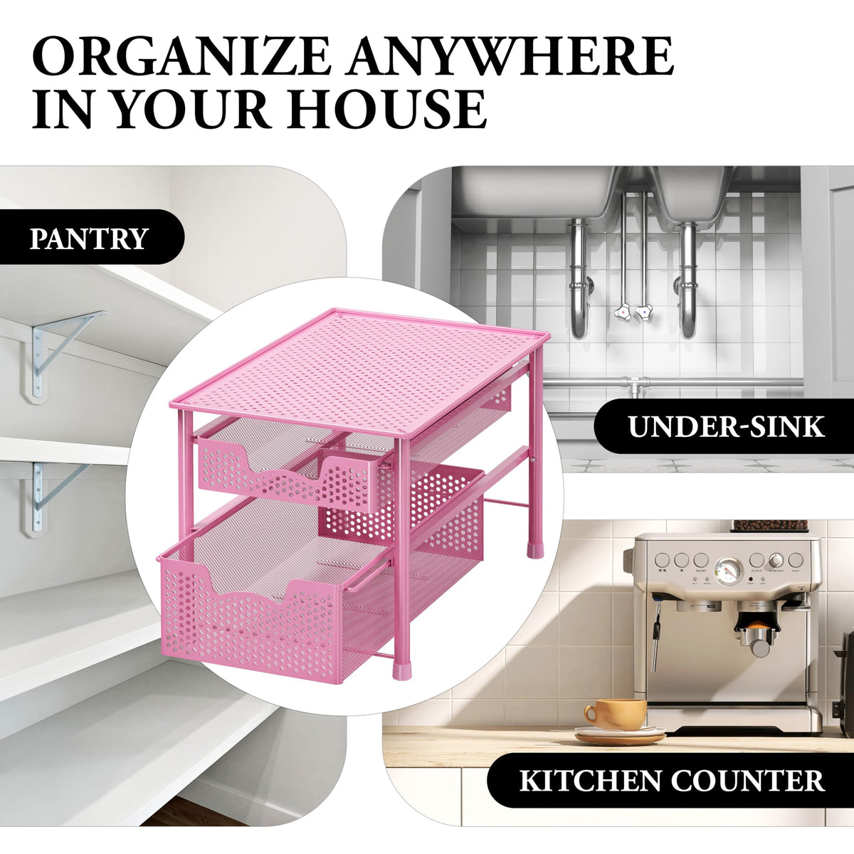 Stackable 2 Tier Sliding Basket Organizer Drawer