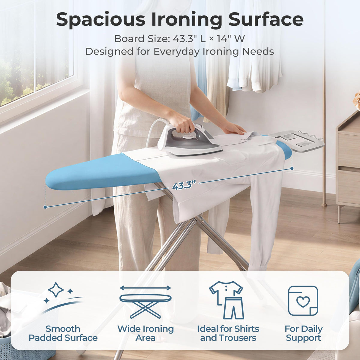 Ironing Board 43"x14" with Heavy Duty Iron Rest