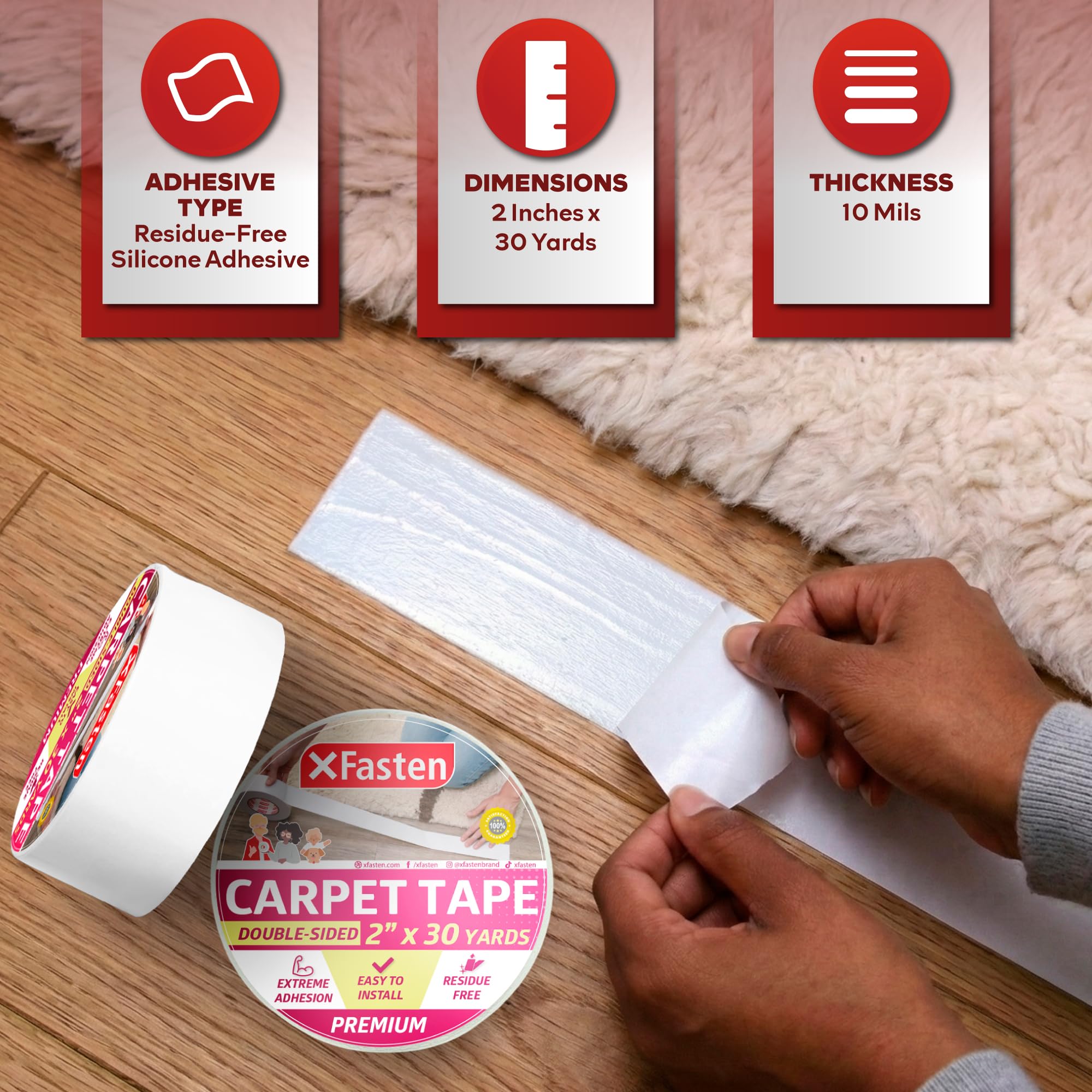 Double Sided Carpet Tape for Area Rugs (90 Foot)