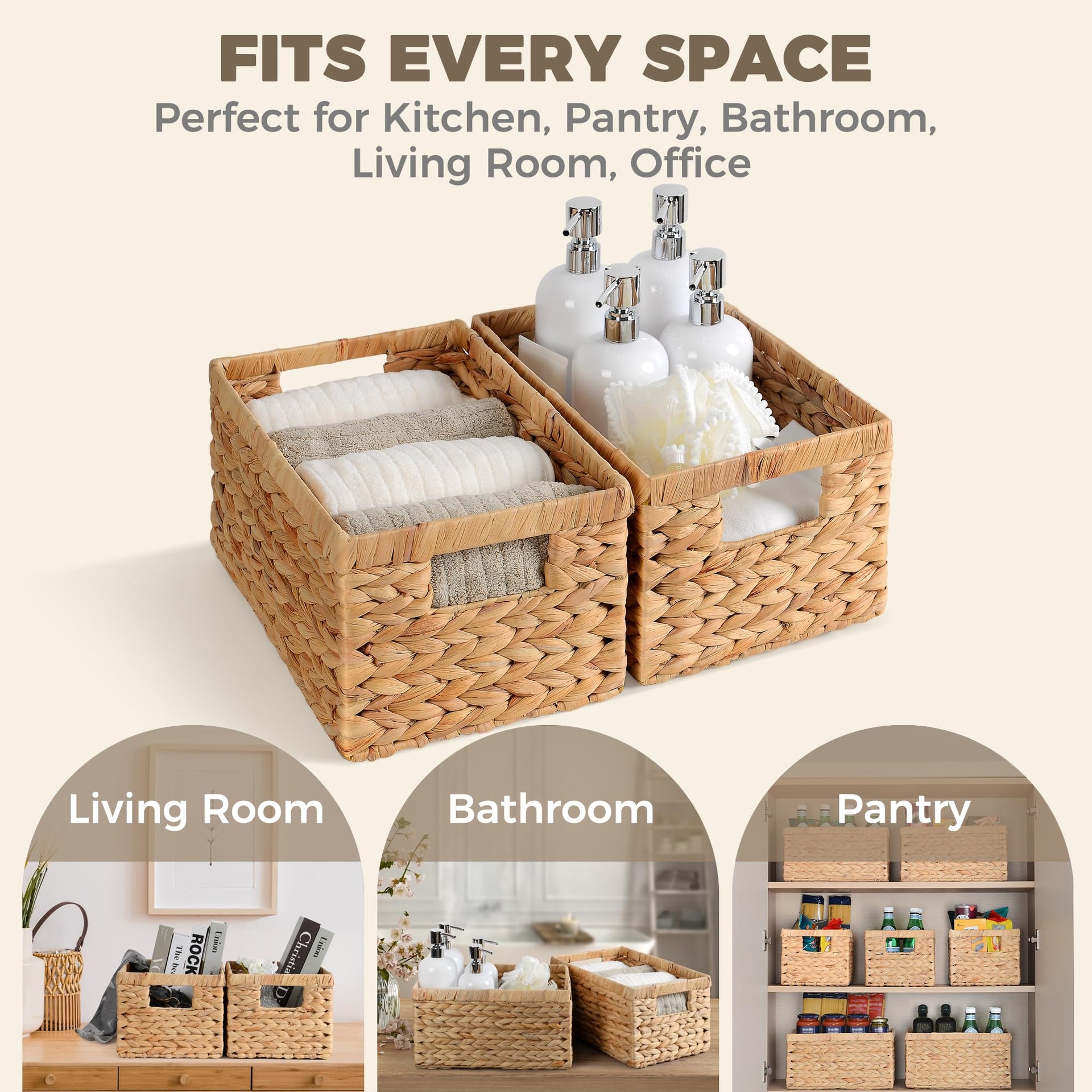 Set of 2 Wicker Shelf Storage Baskets for Organizing
