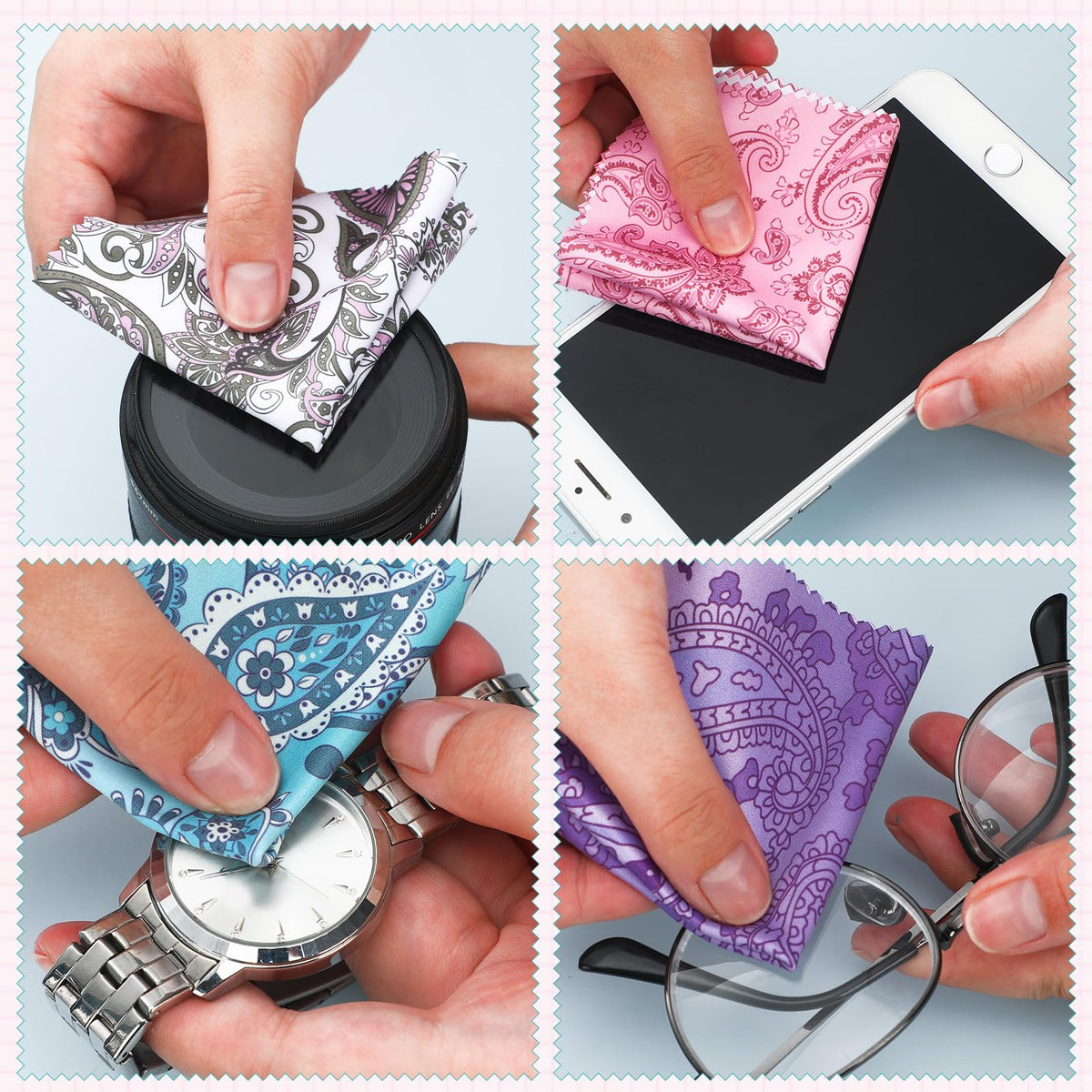 20 Pcs Microfiber Cleaning Cloth Cute Paisley Waves Design Microfiber Soft Multicolor Glasses Cleaner Cloth for Eyeglasses Camera Lens Cell Phone Screens Glasses