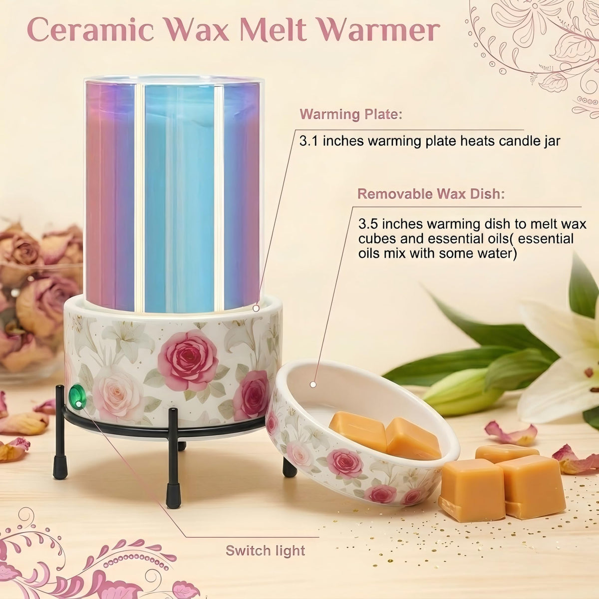 Pink Floral Ceramic Electric Wax Melt Warmer
