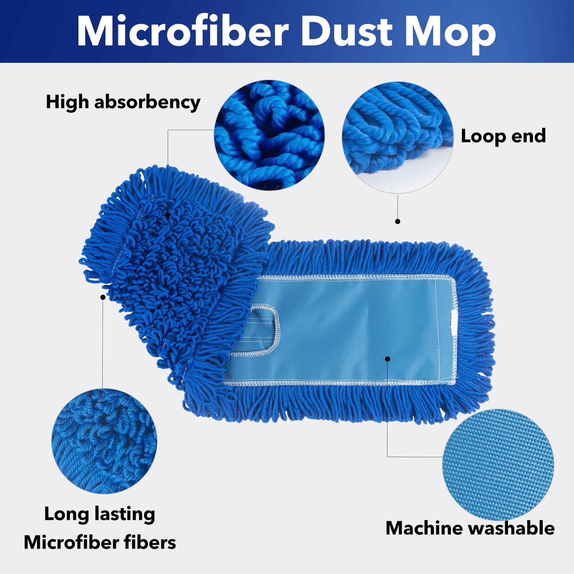 Matthew 36'' Microfiber Loop Dust Mop Washable Commercial&Residential Heavy Duty Mop Head Replacement Premium Absorbent Industrial Dust Mop Refill Pads for Hardwood (6 Count) - ModHome Supplies