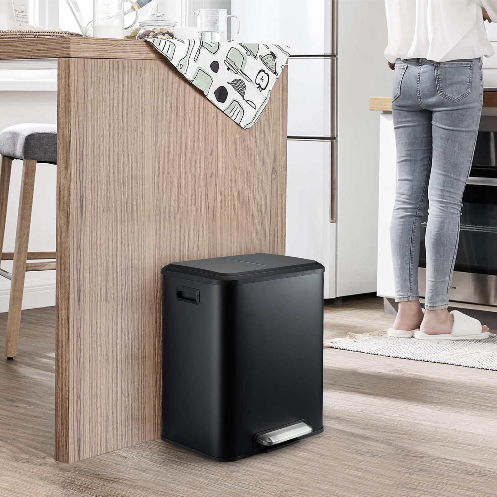 Dual Trash Can Stainless Steel Kitchen Recycling Bin Foot Pedal