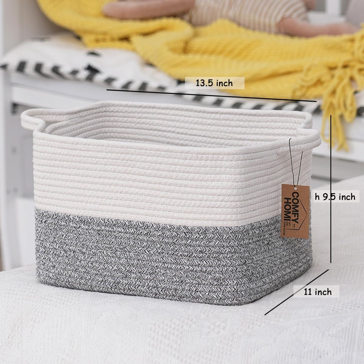 3 Pack Cotton Rope Woven Rectangular Basket with Handles for Organizing (3 Count)