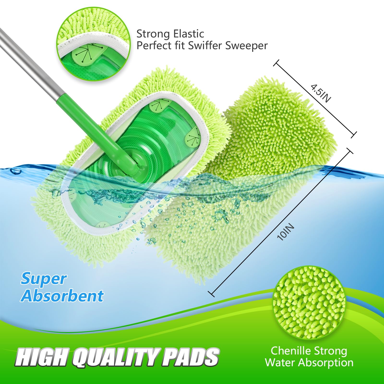 Set of 4 Reusable Microfiber Mop Pads Compatible with Swiffer Sweeper (4 Count)