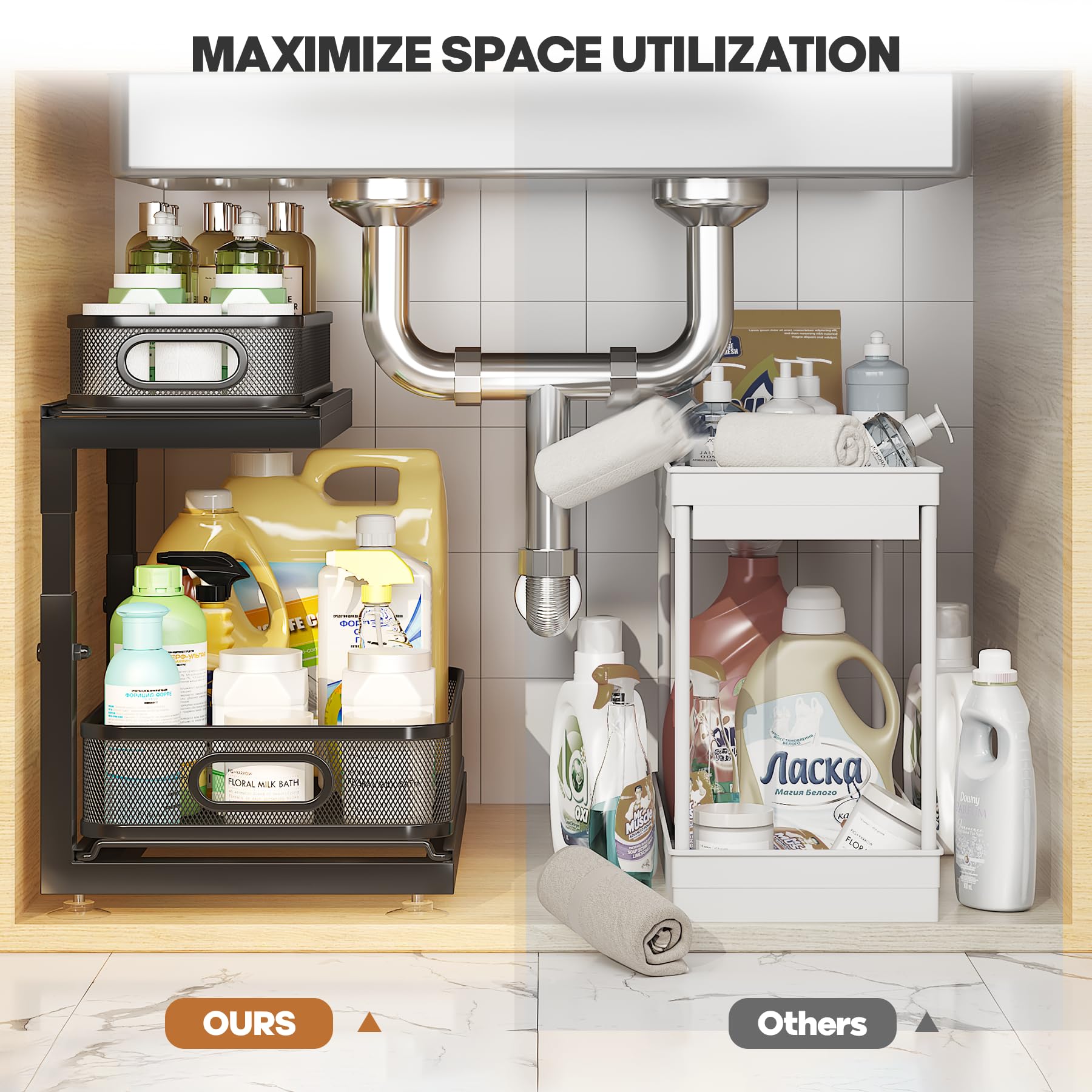 2 Pack Under Sink Storage Organizer with 2 (2 Count)