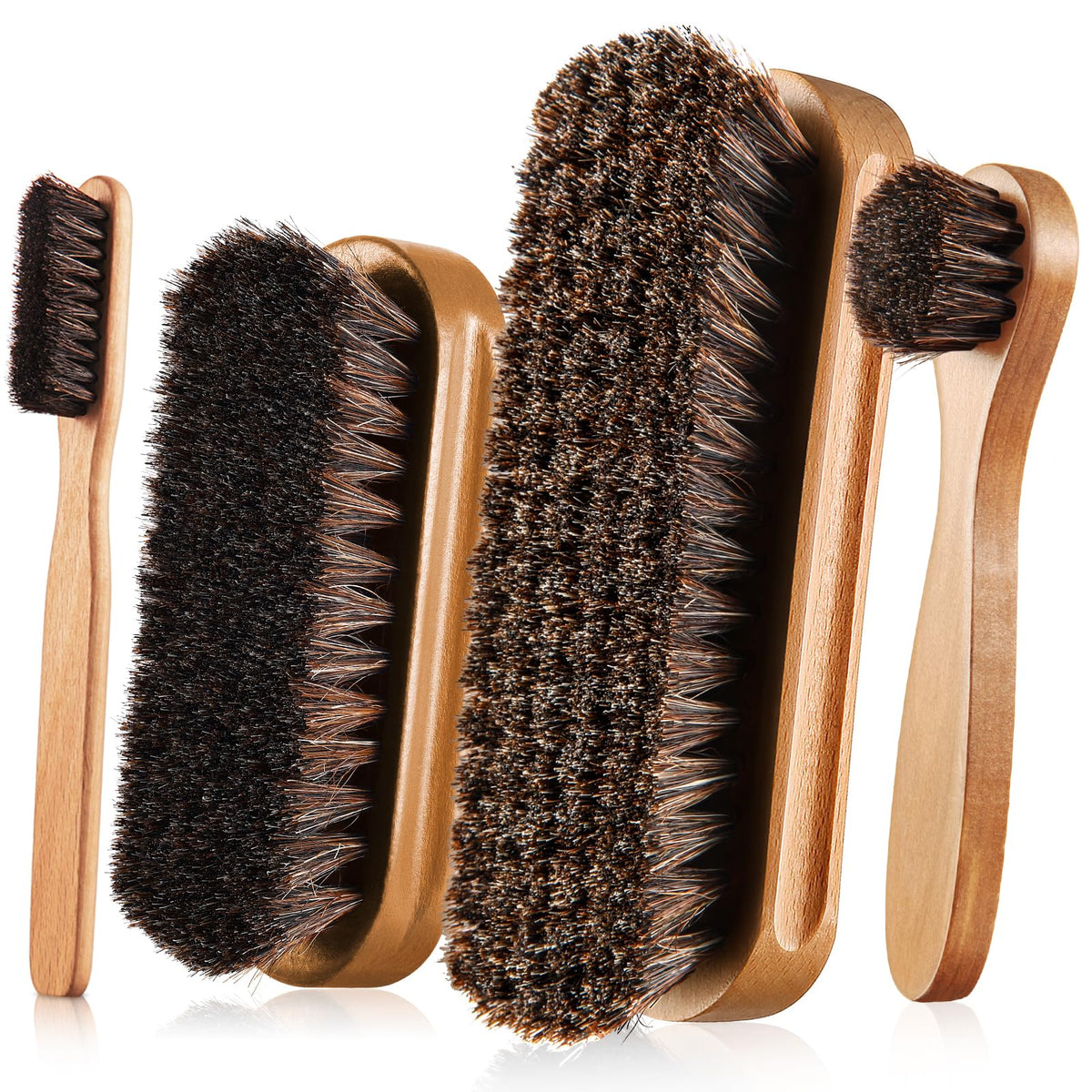 4 Pcs Horsehair Shine Shoes Brush Kit Polish Dauber Applicators Cleaning Leather Shoes Boots Care Brushes Suede Cleaner Brush with Microfiber Shoe Cloth (2.75 Count)