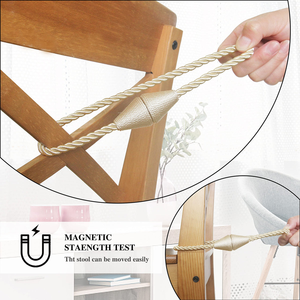 Magnetic Curtain Tiebacks Rope Decorative Holdbacks for Drapes Nieffeiy
