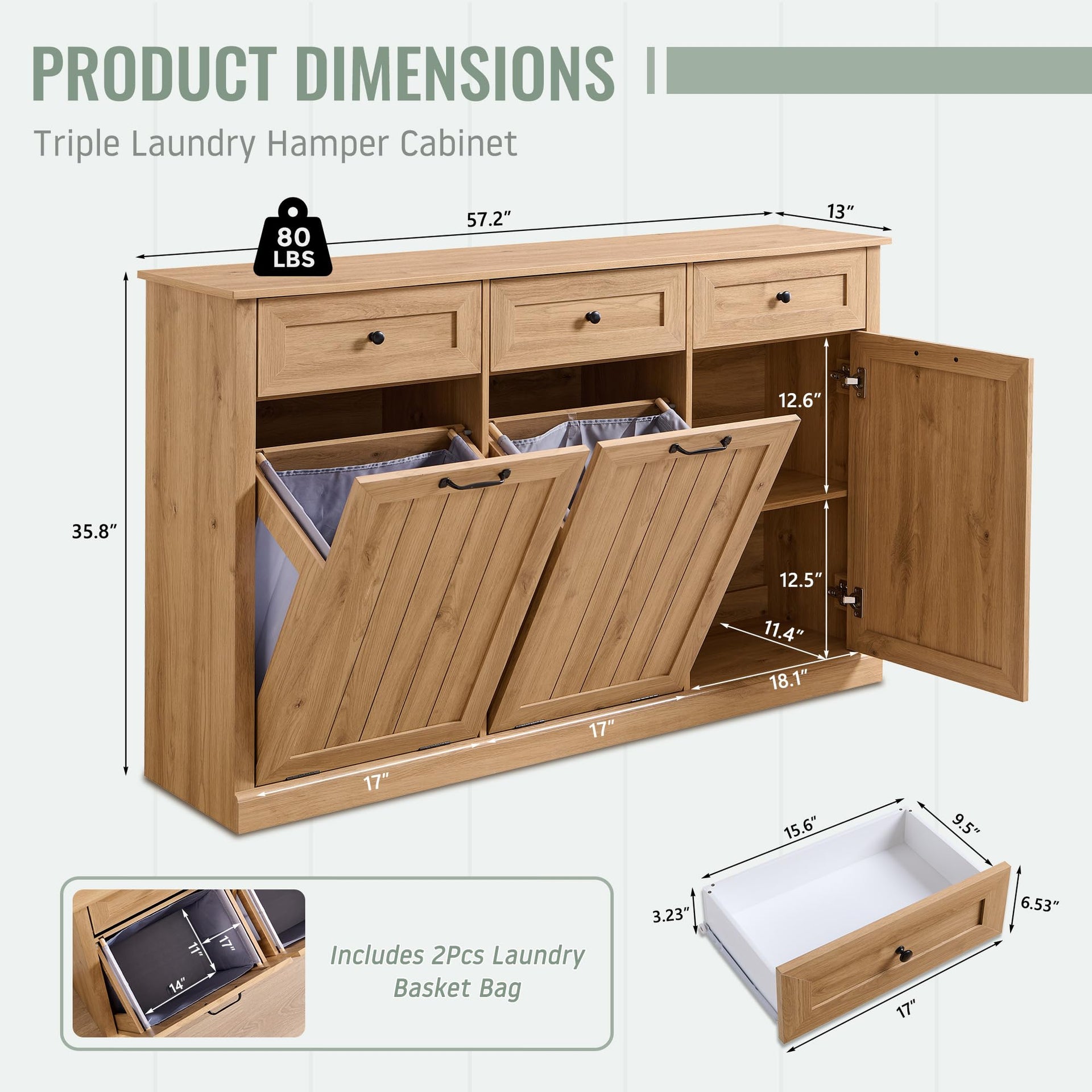 Triple Tilt Out Laundry Hamper Cabinet