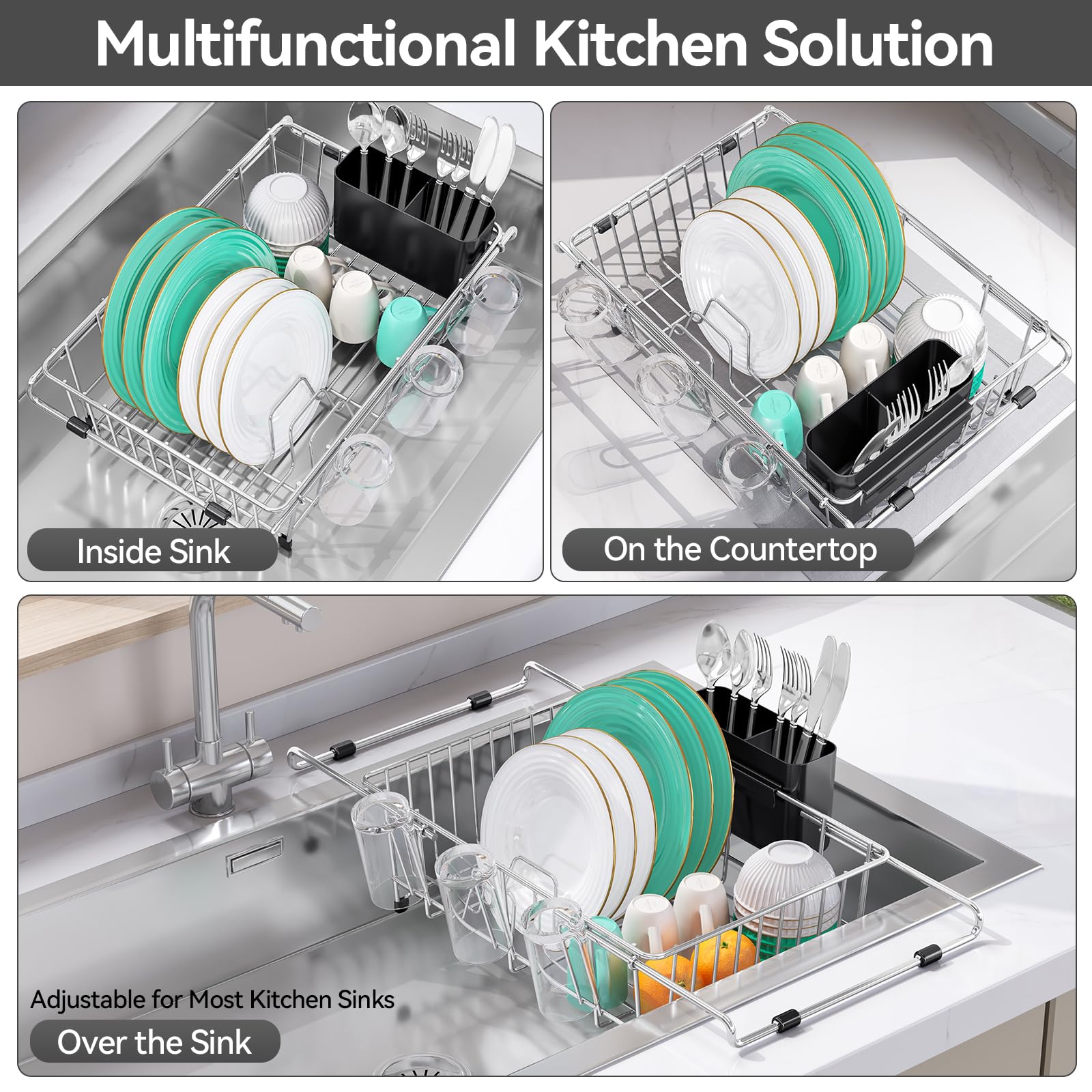 304Stainless Steel Expandable Over Sink & in Sink Dish Rack
