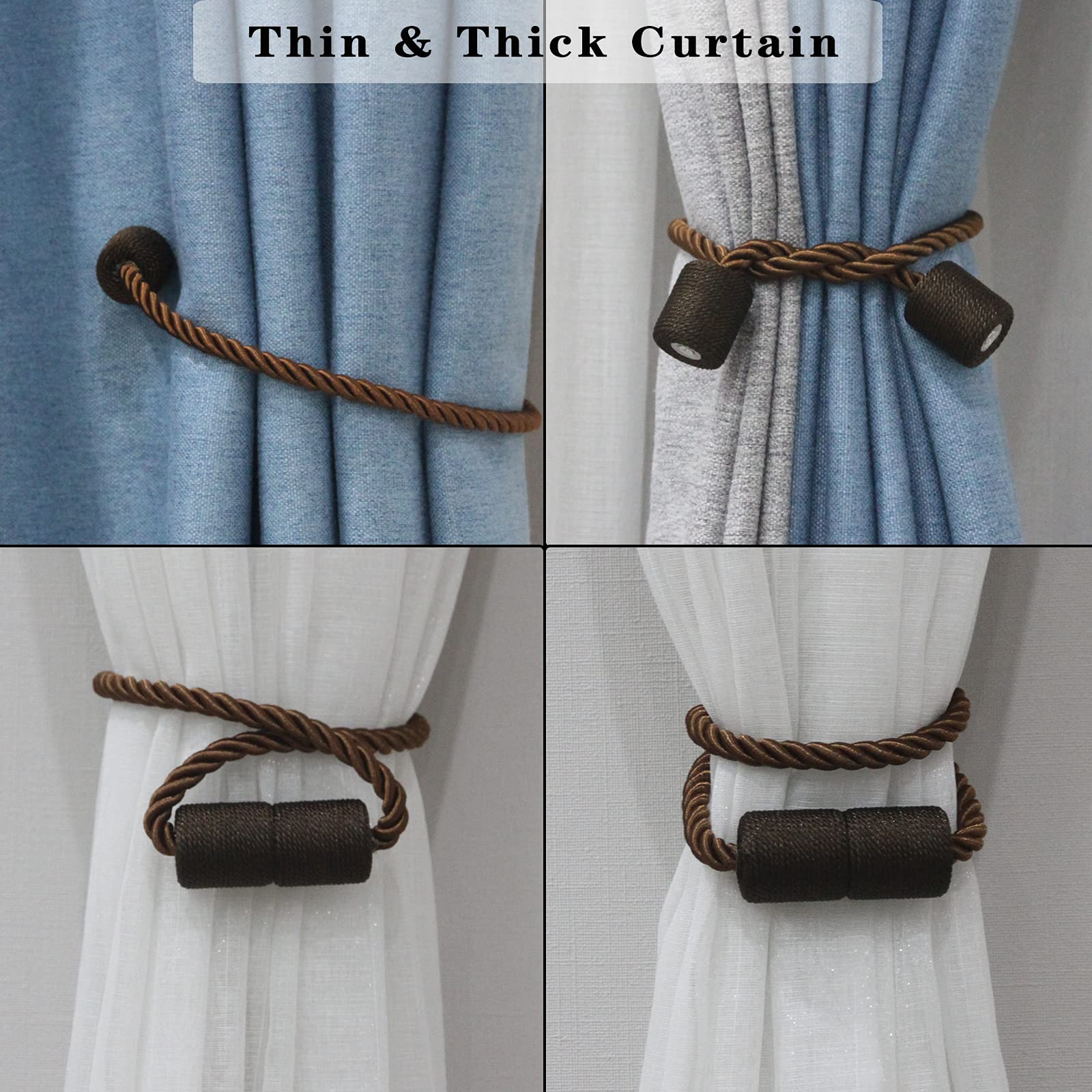 Magnetic Curtain Tiebacks Holdbacks Decorative Tie Backs for Windows Porlau (6 Count)