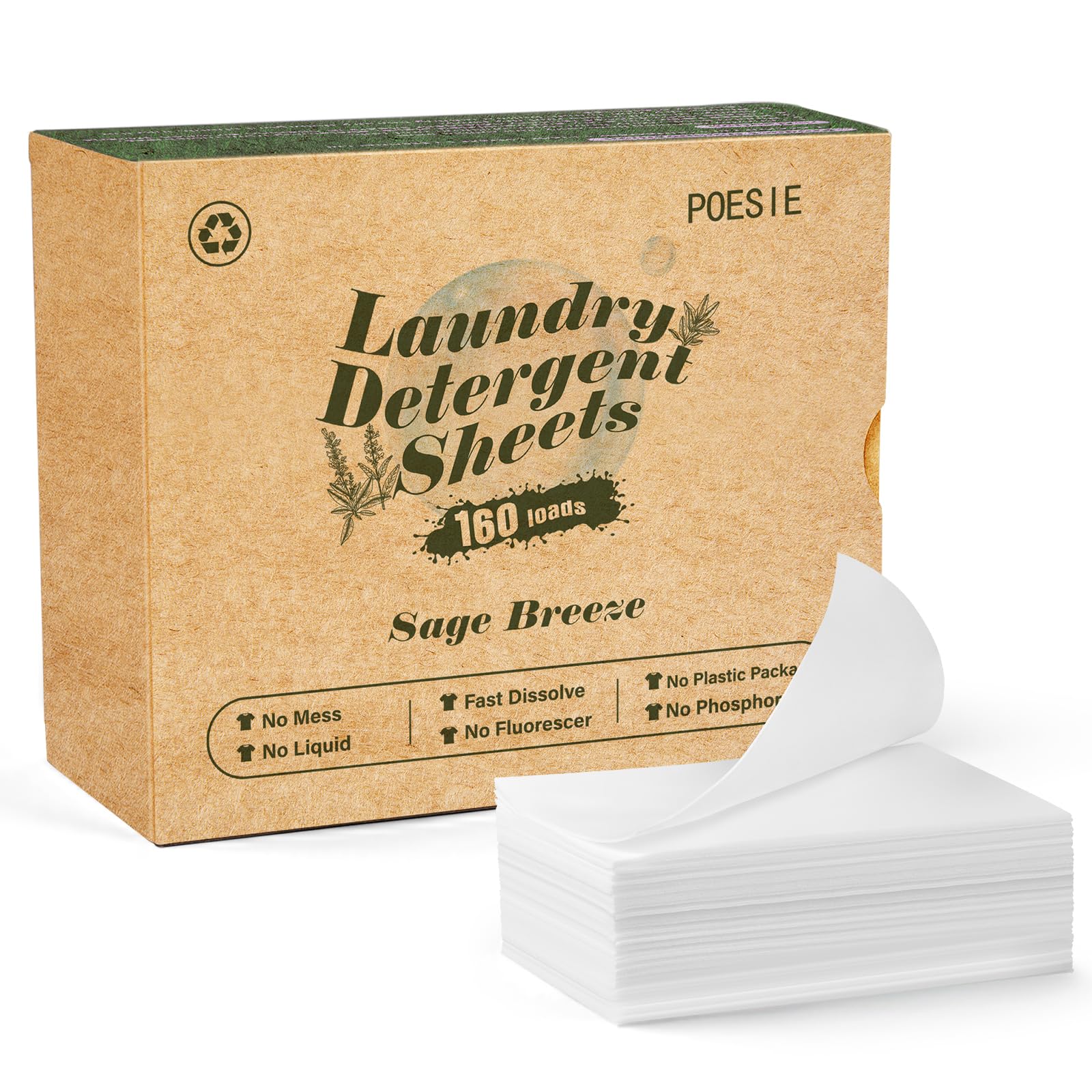 Laundry Detergent Sheet Sage Breeze Scent 160 Count Washer Sheets Detergent for Travel RV Trip Camping Home Dorm