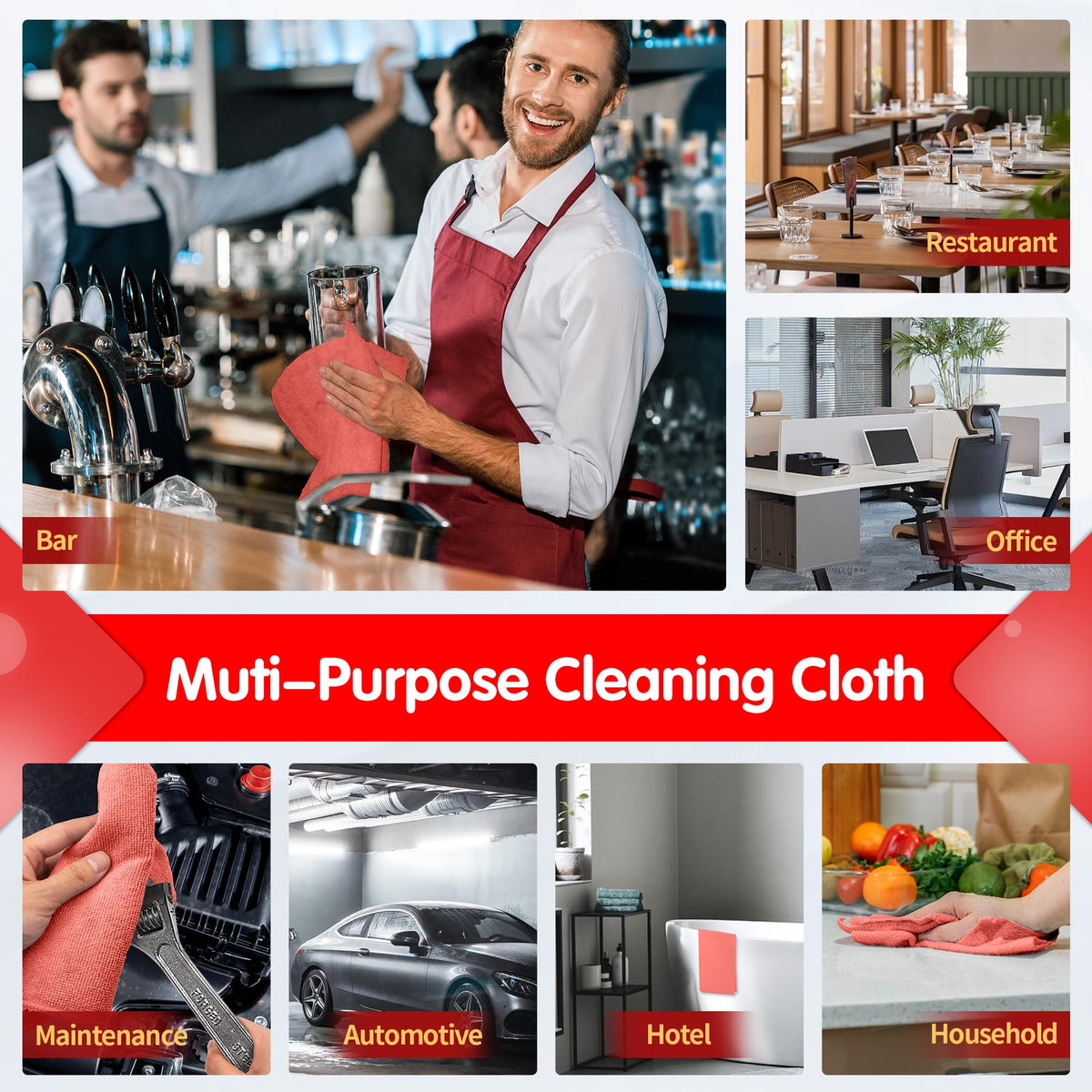Red Microfiber Cleaning Cloth (12 Count)