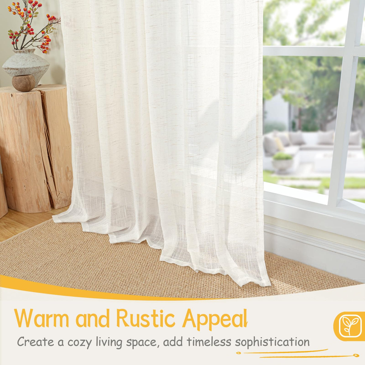 Linen Semi Sheer Curtains 40 Inch Length for Kitchen Window (2 Count)