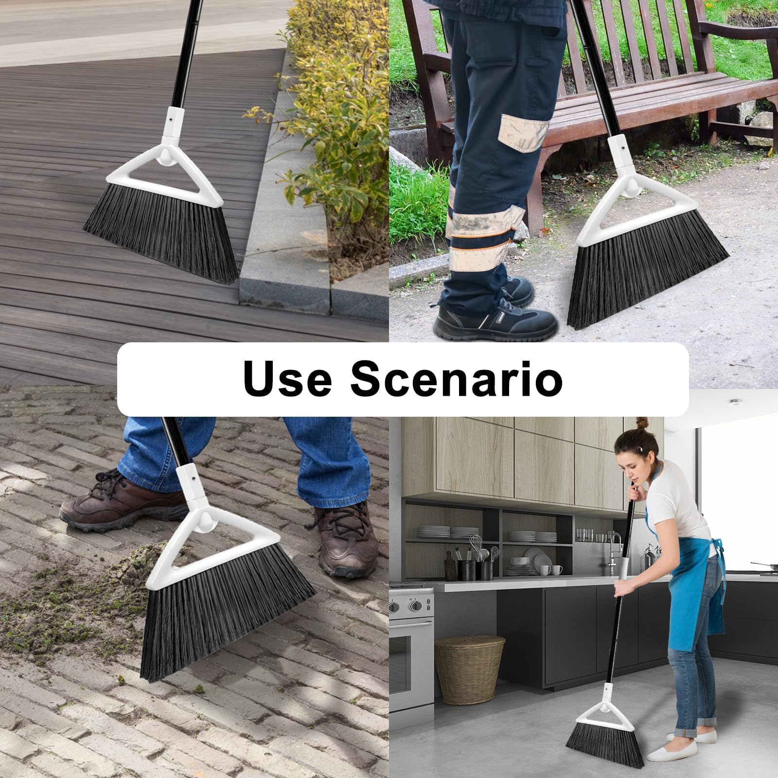 Heavy Duty White Angle Broom with Long Handle (2 Count)