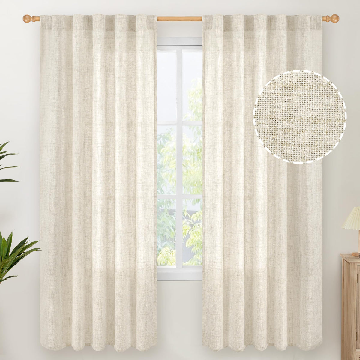 Linen Semi Sheer Curtains 42X72 Inch Length 2 Panels for Living Room (2 Count)