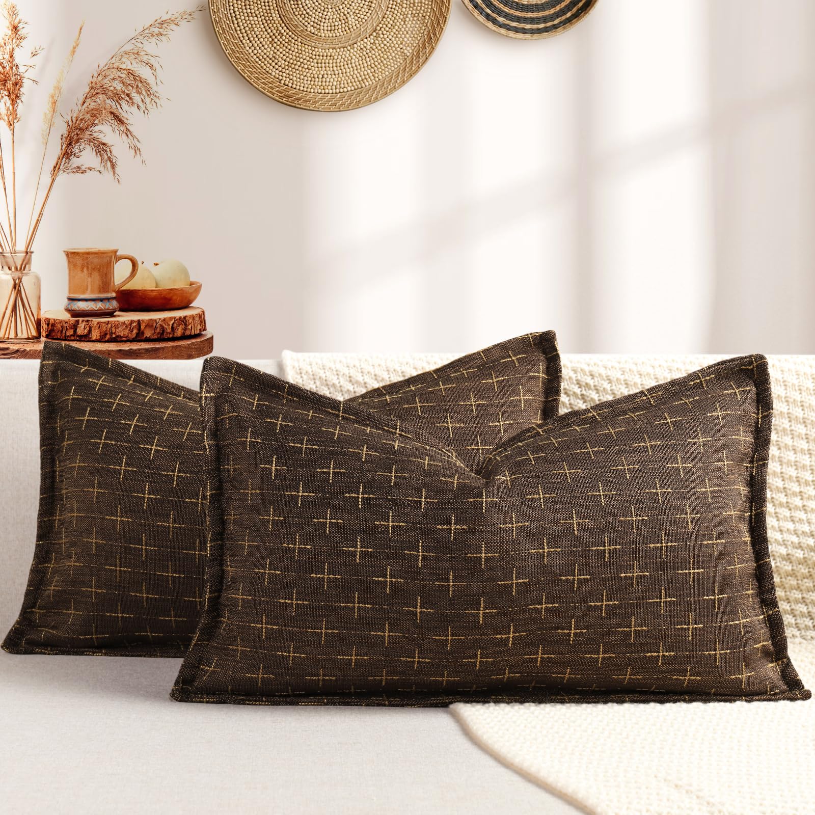 12x20 Pillow Covers Set of 2 Soft Polyester Textured Pillow Covers with Stylish Flange Edge Cozy Farmhouse Throw Pillows for Couch Bed Sofa Living Room (2 Count)