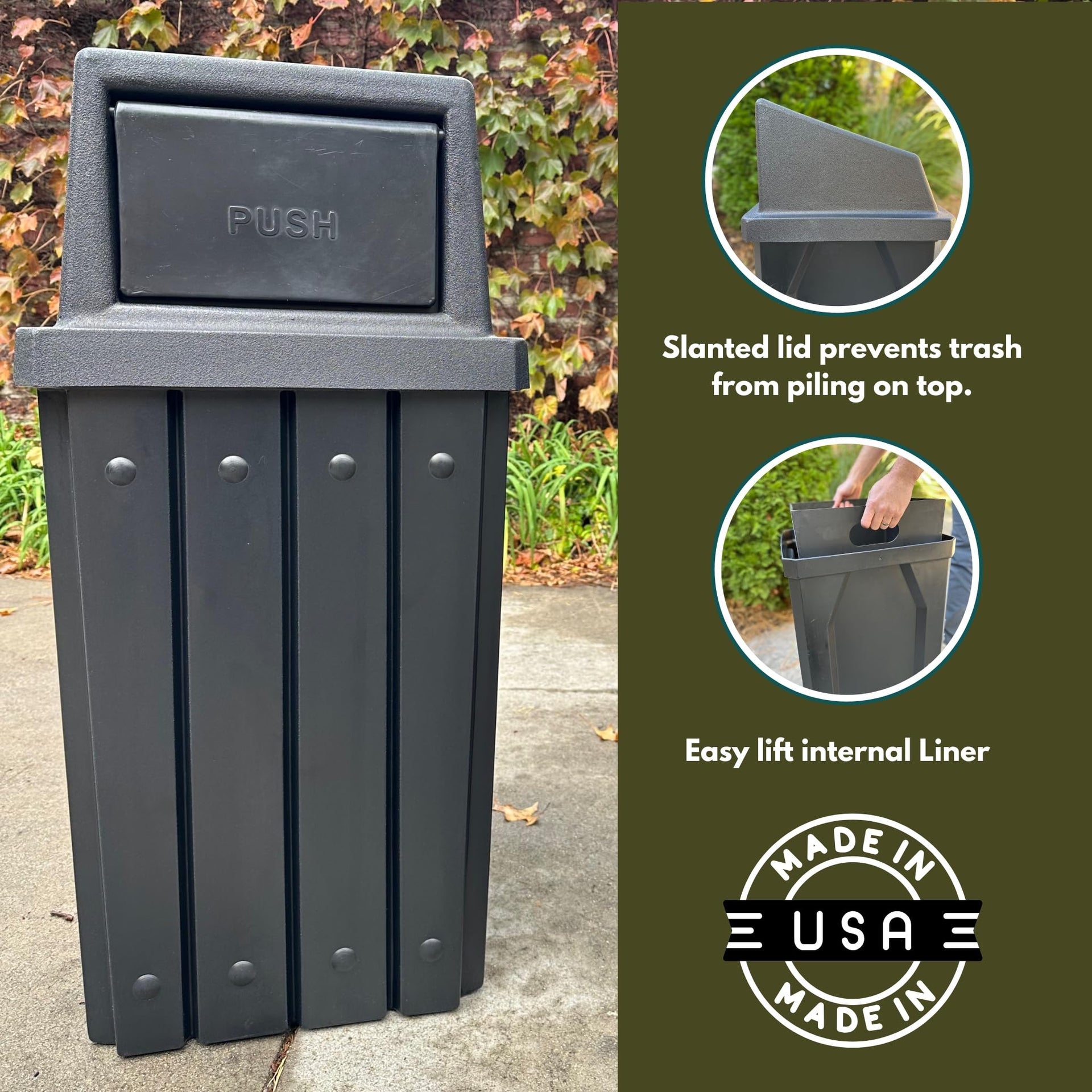 Campus Collection 32 Gallon Plastic Commercial Garbage Can with Push Lid