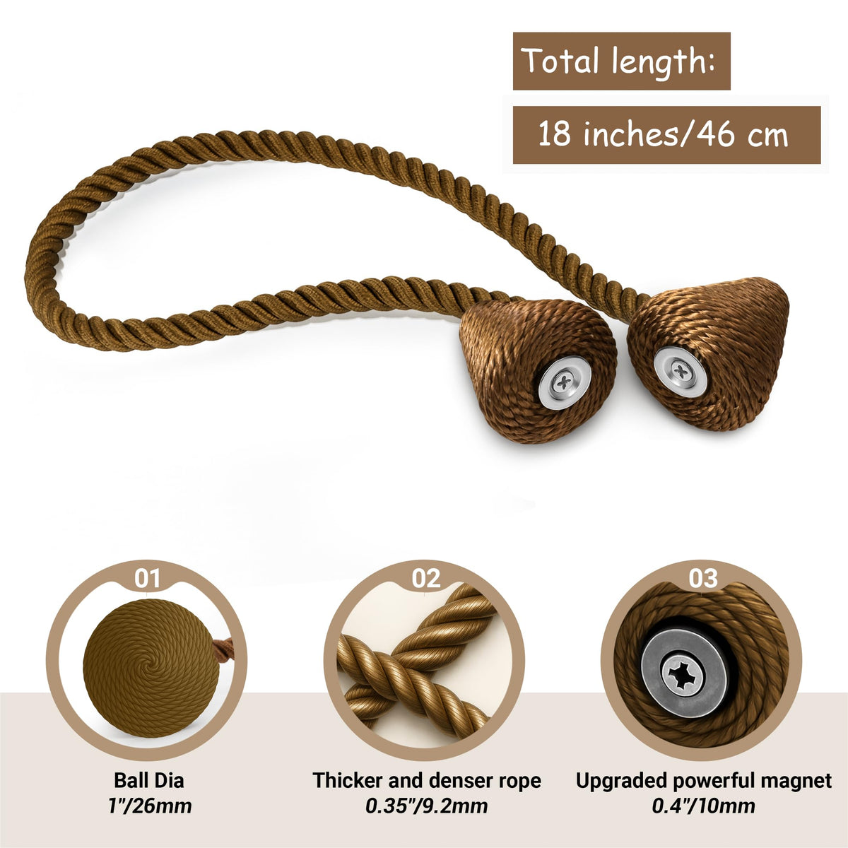 Magnetic Curtain Tiebacks Dark Brown 2pcs (2 Count)