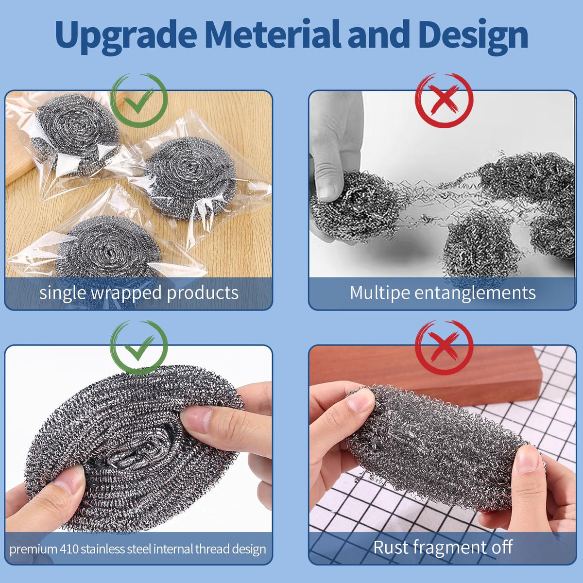 Stainless Steel Scrubber Scrubbing Scouring Pad Sponges Clean Pot Pan and Steel Wool for Kitchen Bathroom (10 Count)