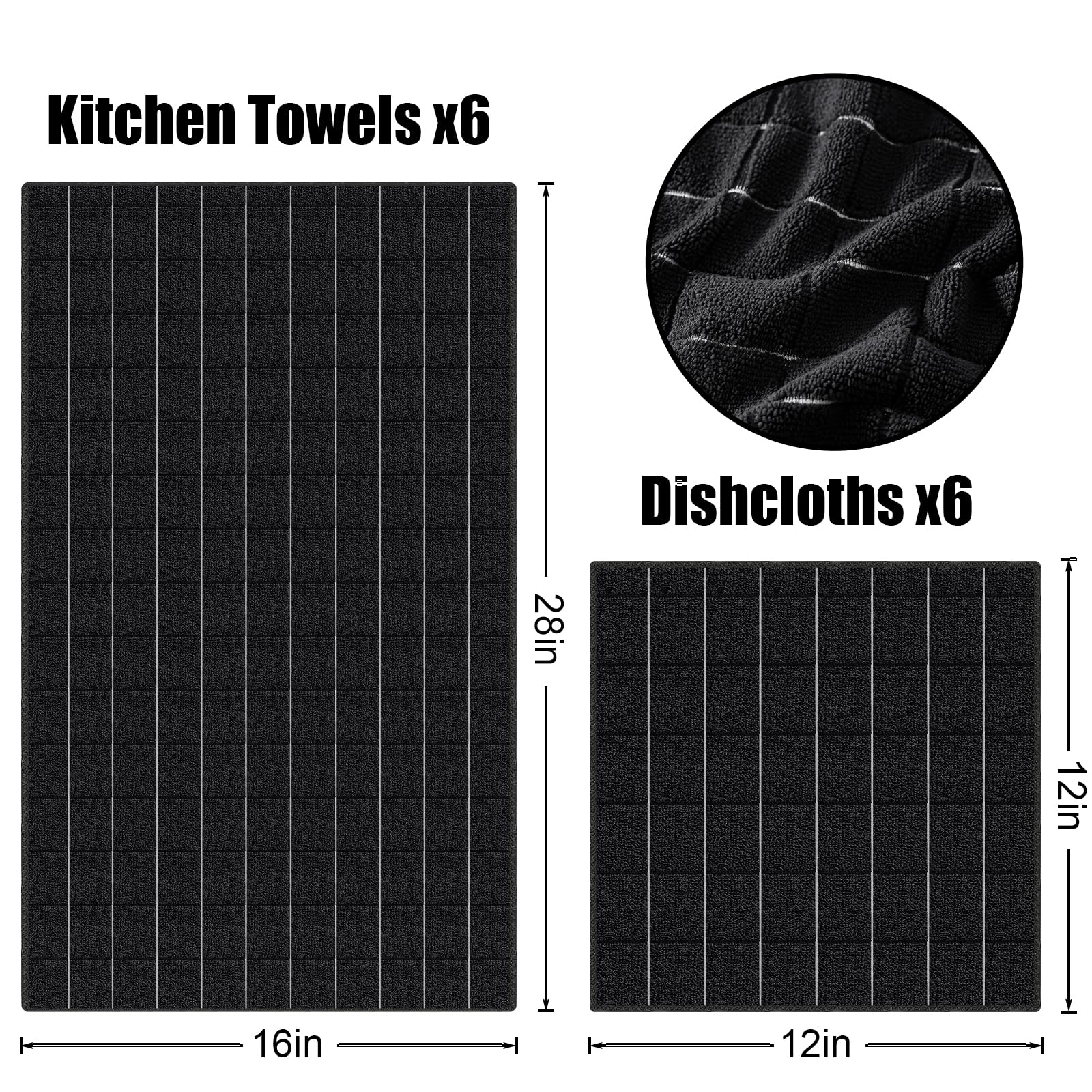 Microfiber Kitchen Towels and Dishcloths Sets (12 Count)