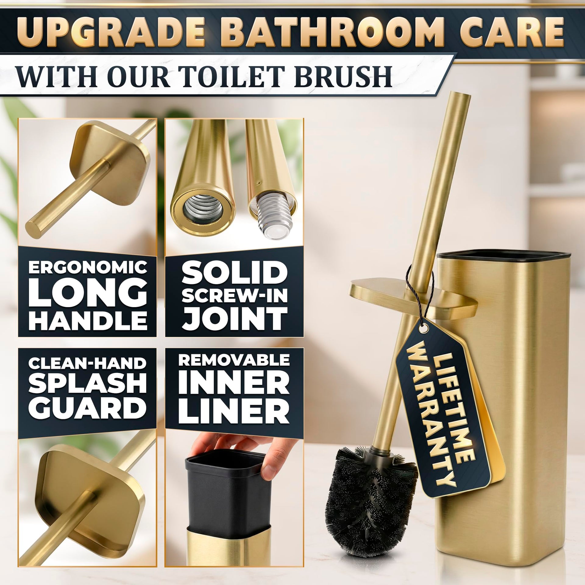 Gold Toilet Brush and Holder Set