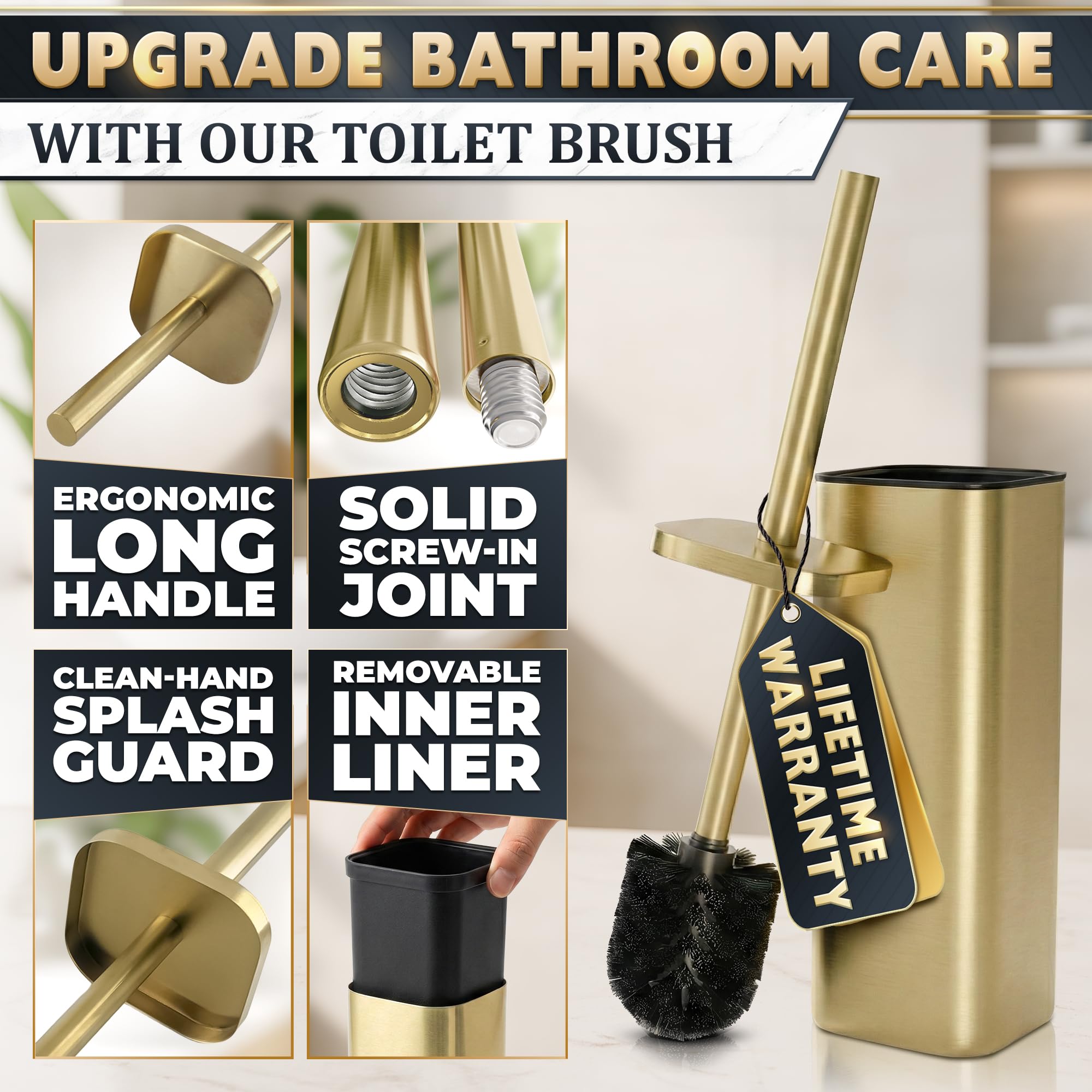 Gold Toilet Brush and Holder Set