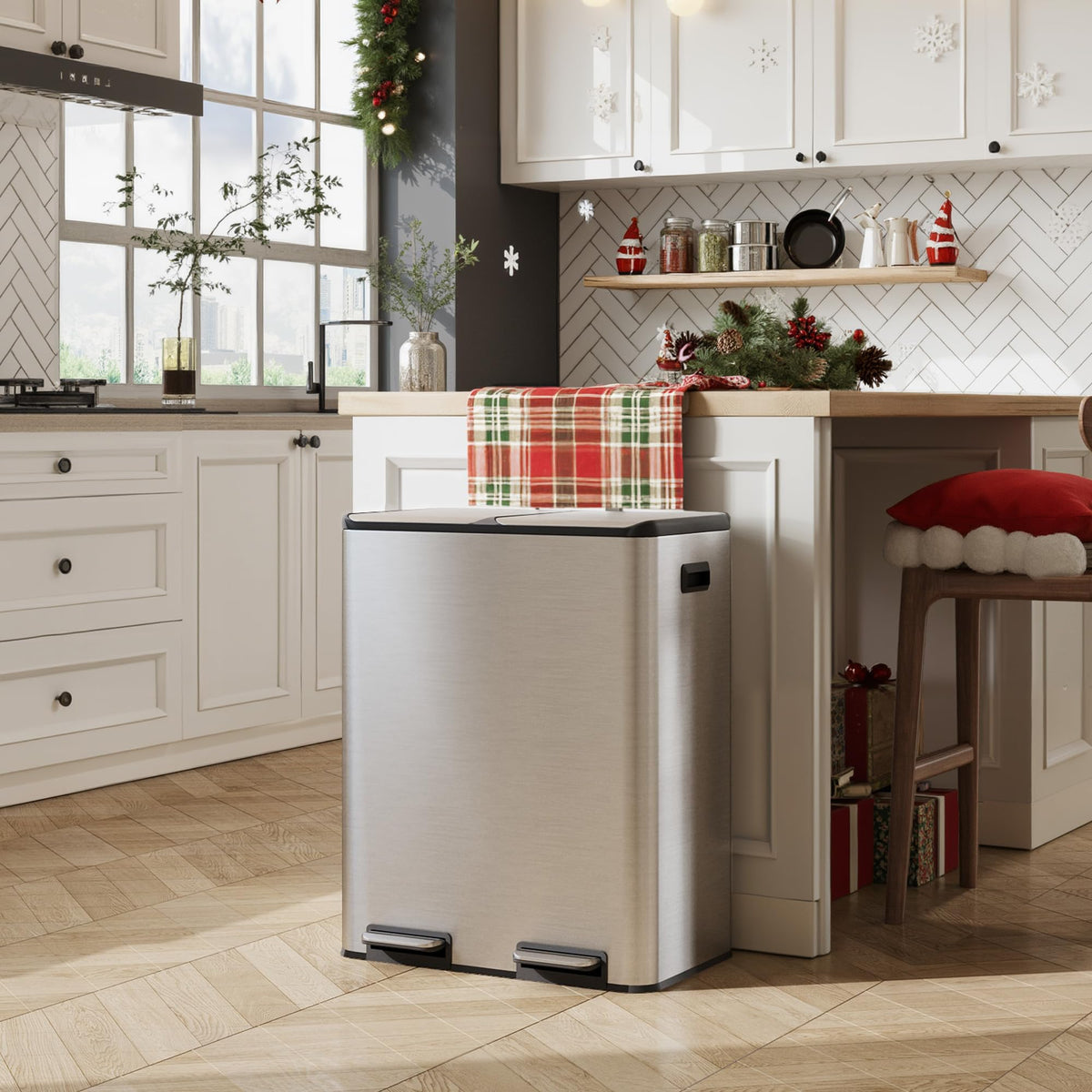 2 x 8 Gallon Stainless Steel Dual Trash Can (2 Count)
