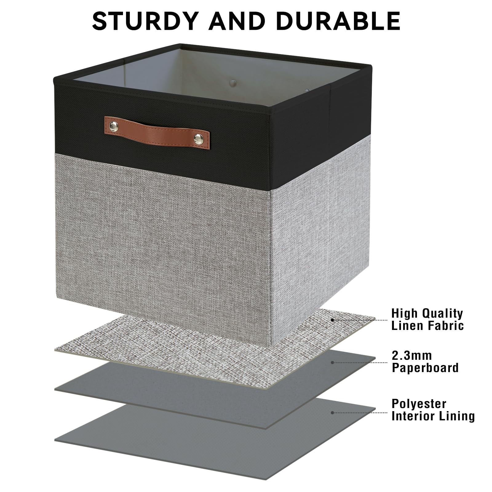 Collapsible Fabric Storage Cube Bins with 2 Reinforced PU Handles (4 Count)