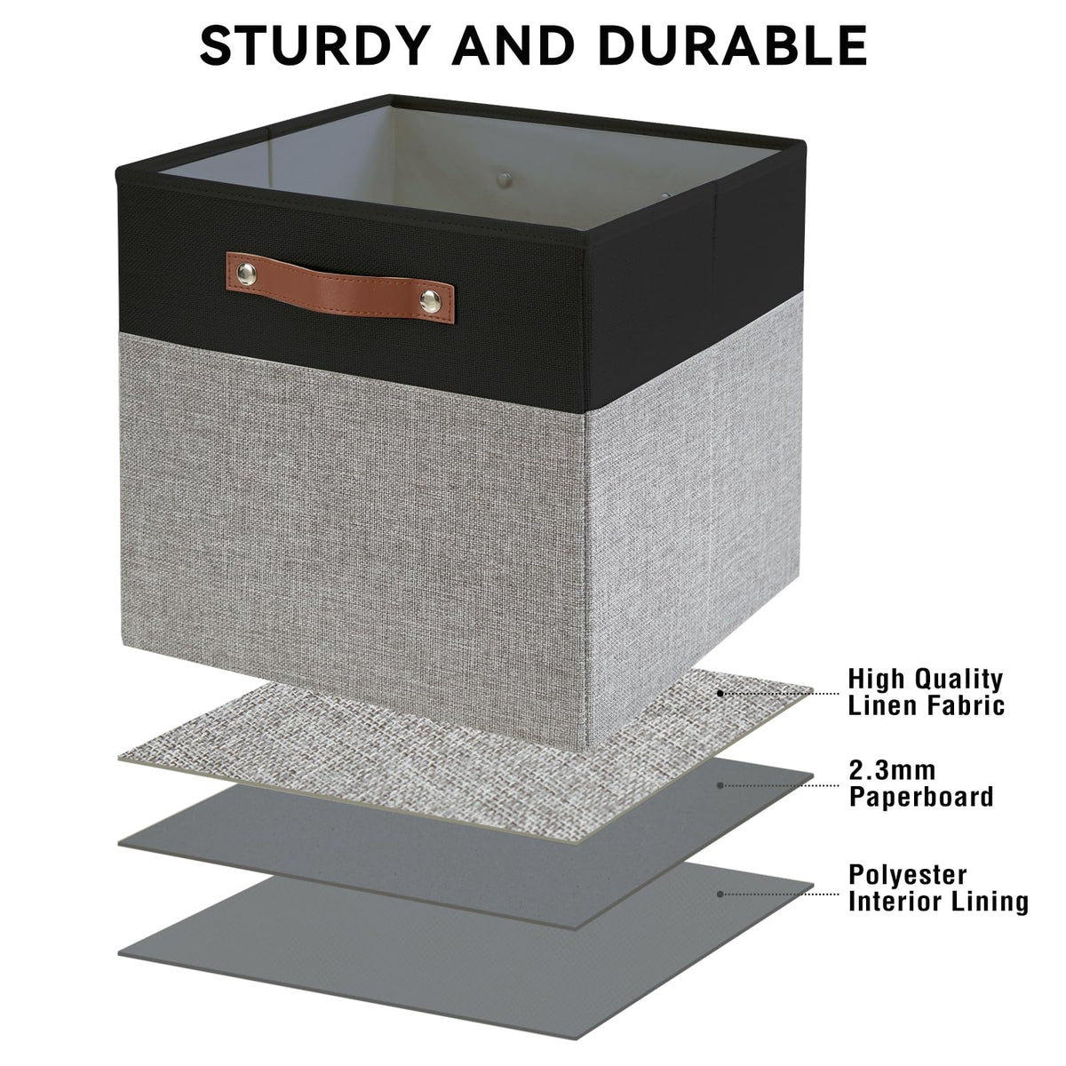 Collapsible Fabric Storage Cube Bins with 2 Reinforced PU Handles (4 Count)