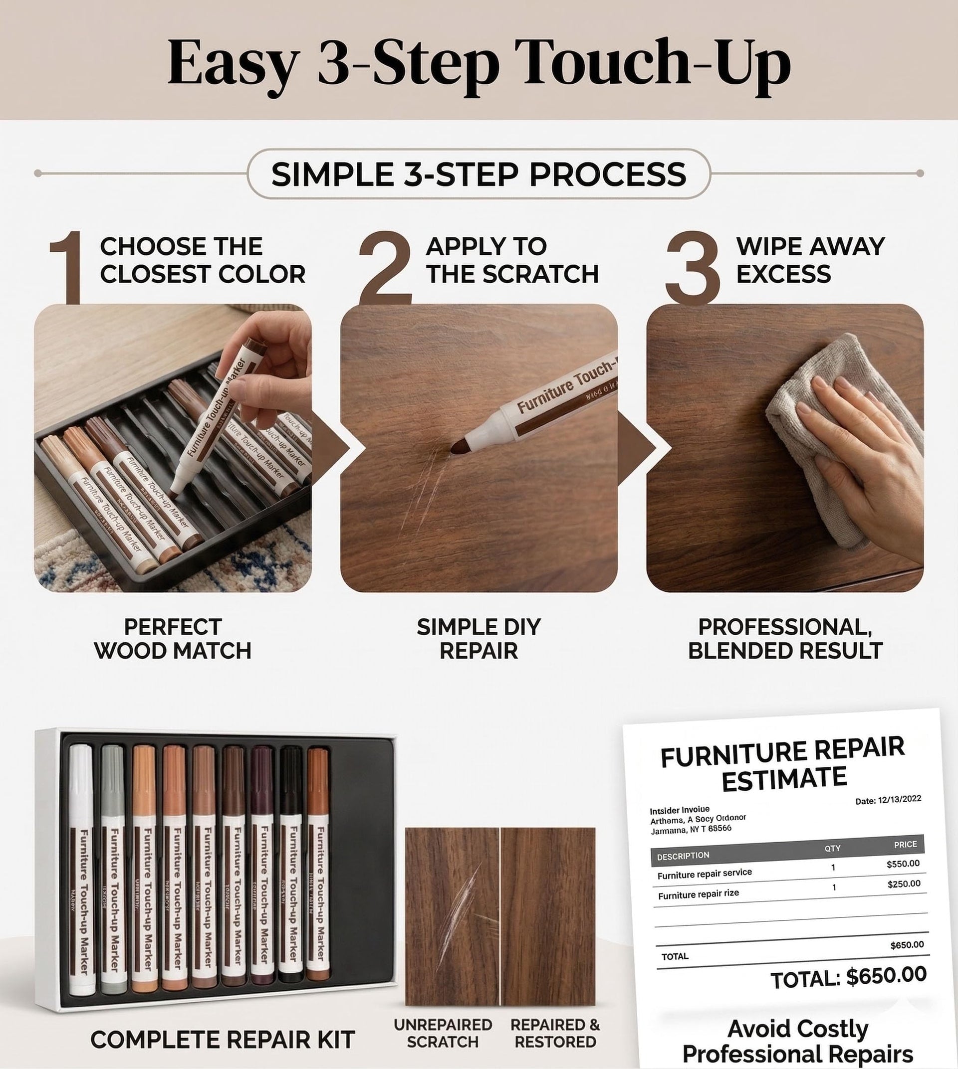 12 Colors Furniture Touch Up Markers (12 Count)