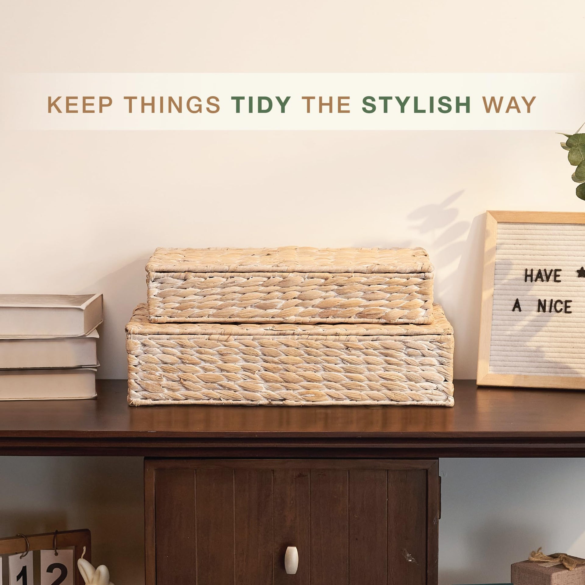 Set of 2 Decorative Storage Boxes With Lids for Home Decor (2 Count)