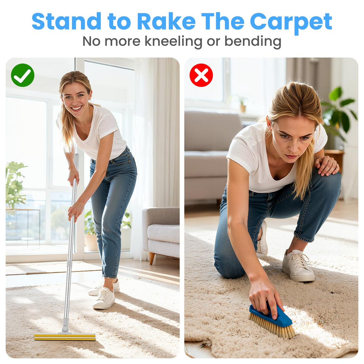 3 in 1 Carpet Rake for Pet Hair Removal