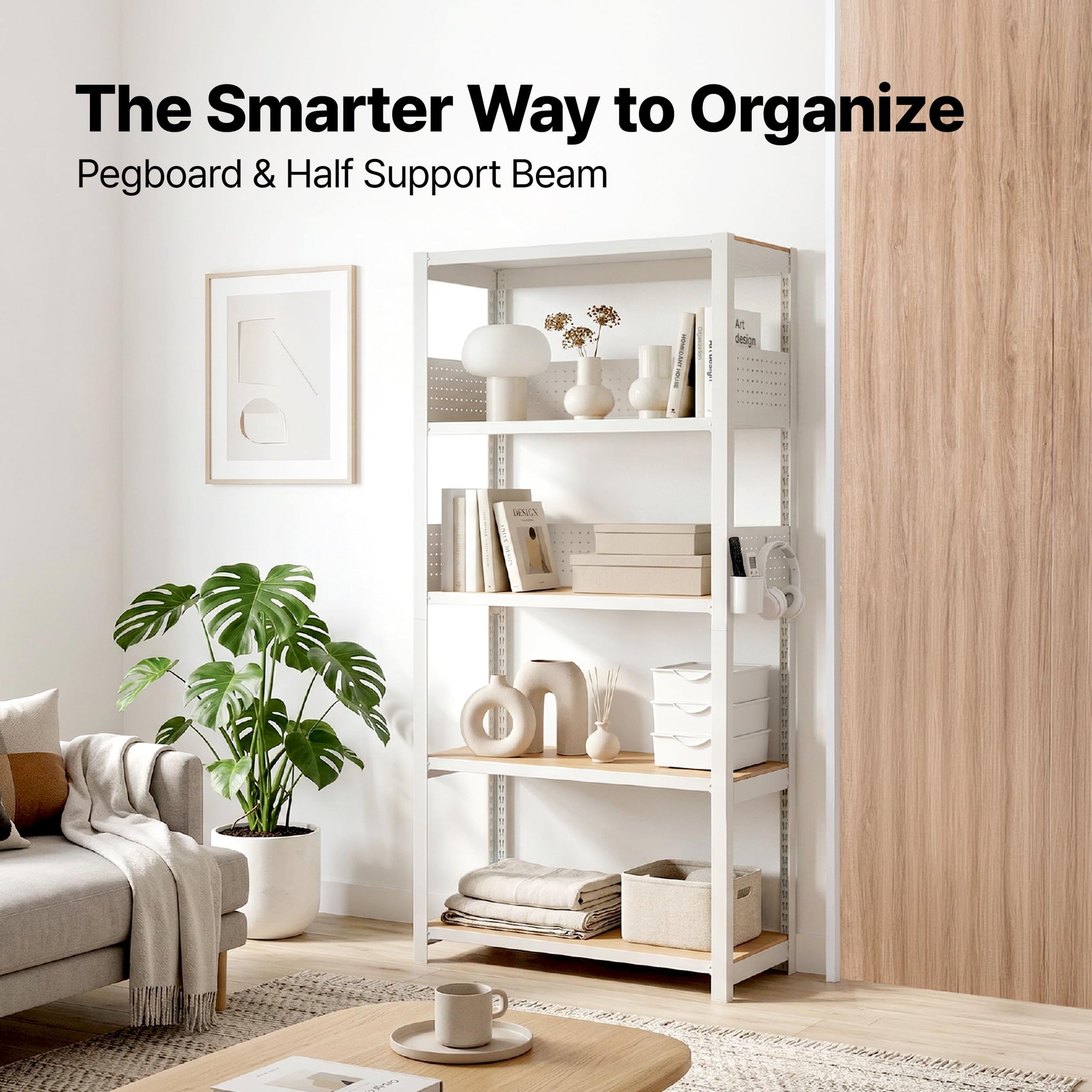 House White 24" W 5 Tier Pegboard Storage Shelves Heavy Duty