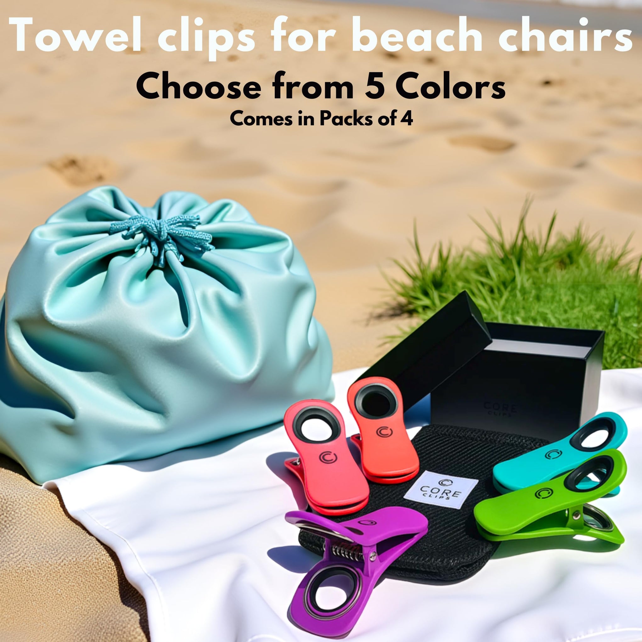Core Clip Towel Clips for Beach Chairs Pool & Lounge Chairs on Cruise Boat (4 Count)