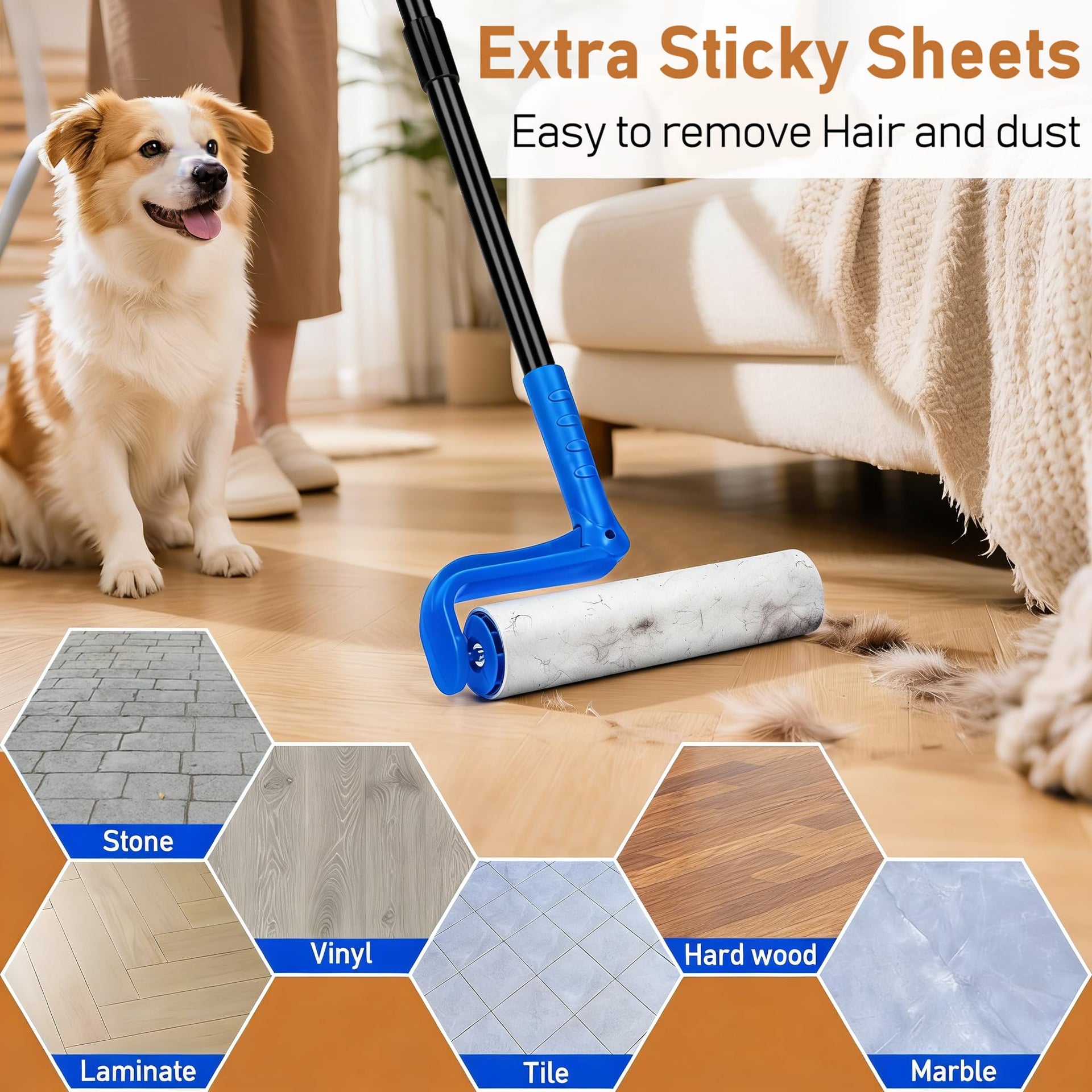 10" Large Lint Roller for Pet Hair Extra Sticky (100 Count)