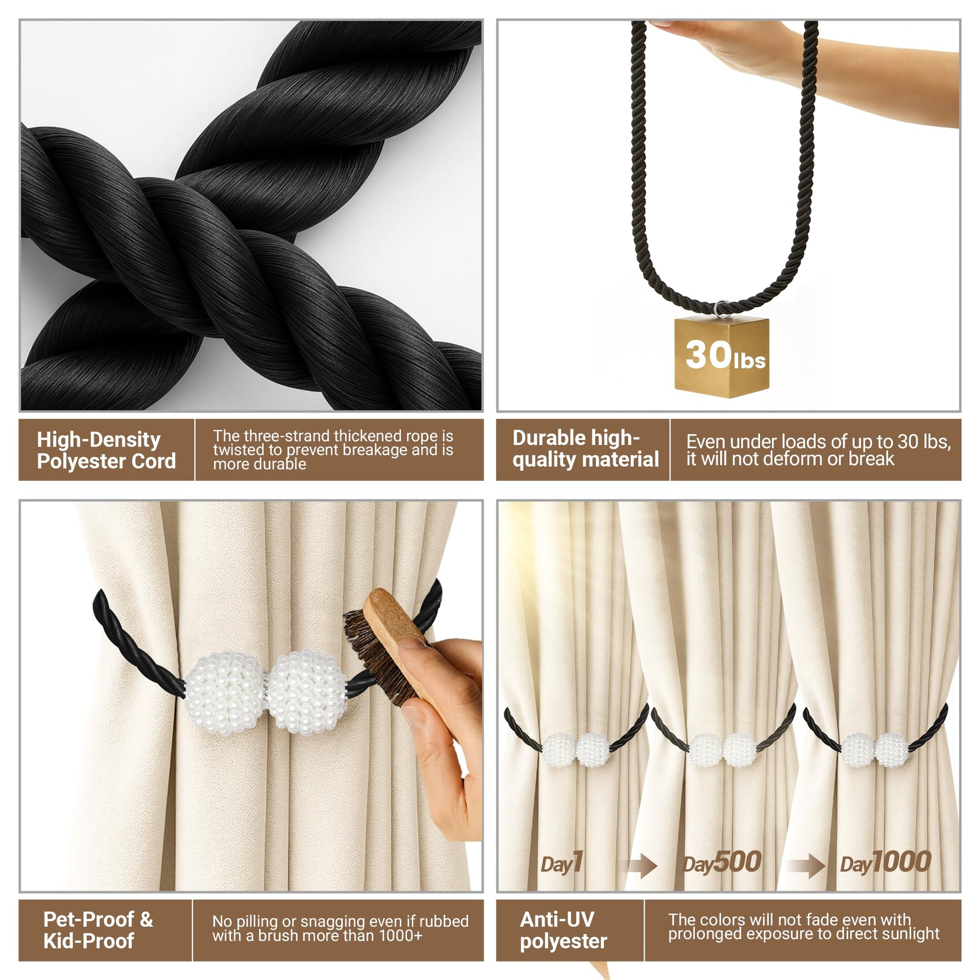 Magnetic Curtain Tiebacks Black 2pcs (2 Count)
