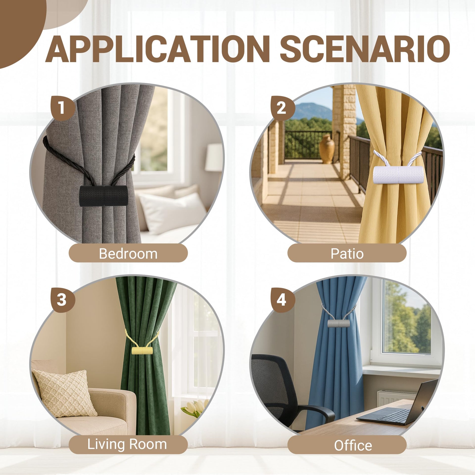 Magnetic Curtain Tiebacks Beige 6pcs