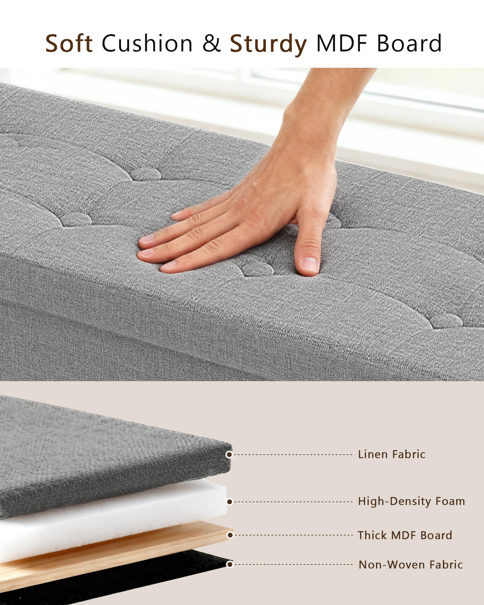 43 Inches Folding Storage Ottoman Bench