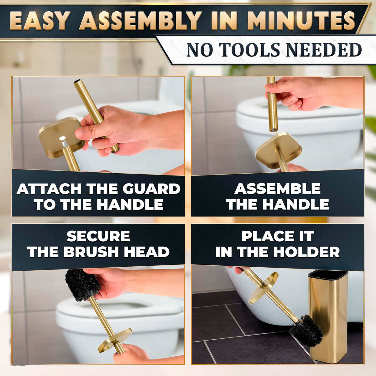 Gold Toilet Brush and Holder Set