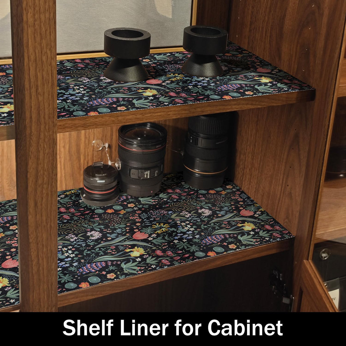 Black Floral Shelf Drawer Liners Non