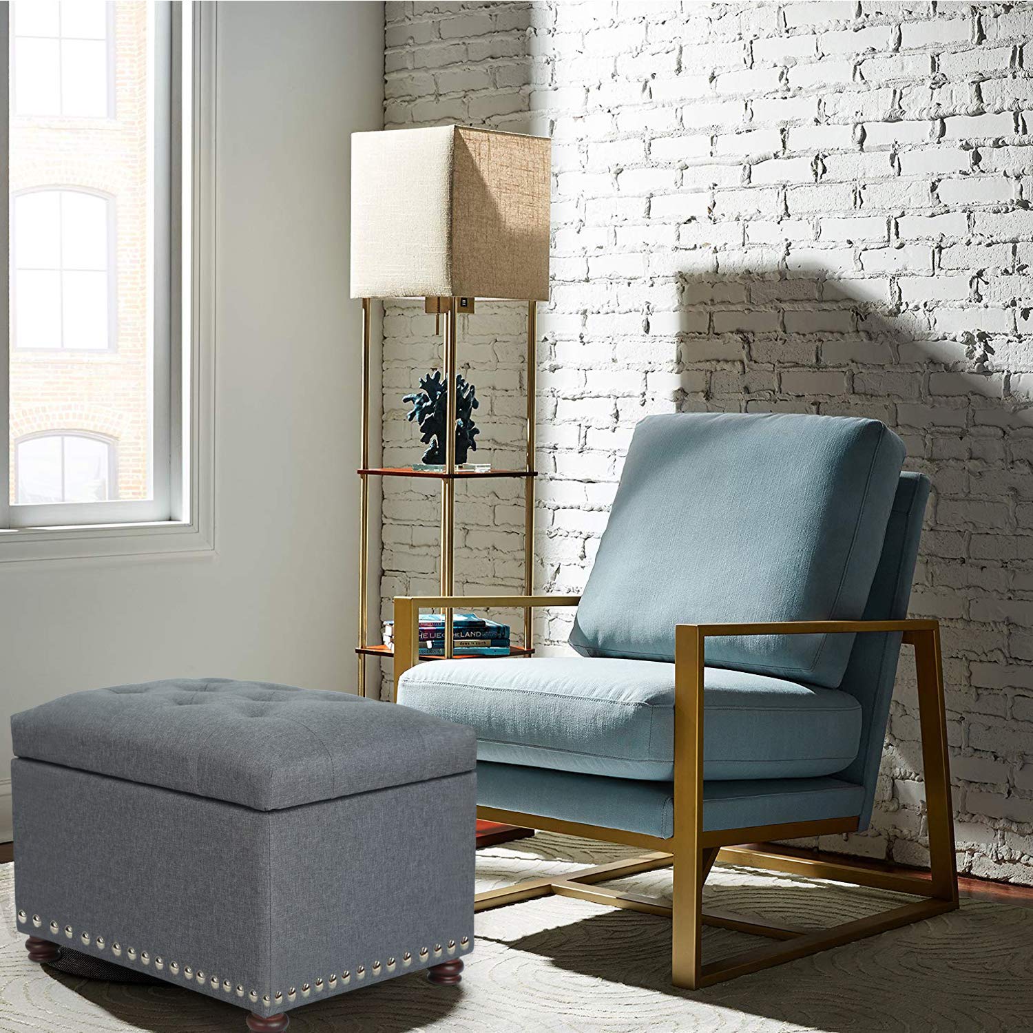 Storage Ottoman Bench Rectangular Fabric Organization Foot Rest