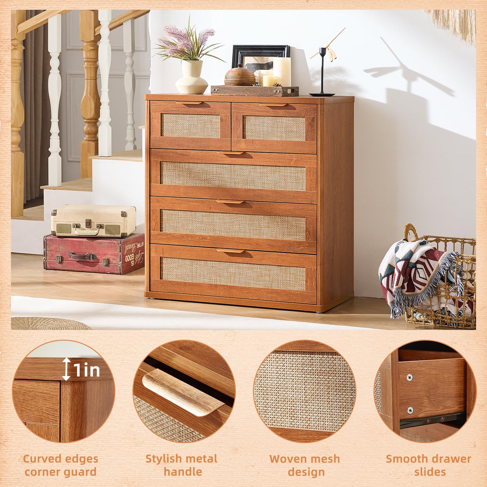 Rattan Dresser Set 2 for Bedroom