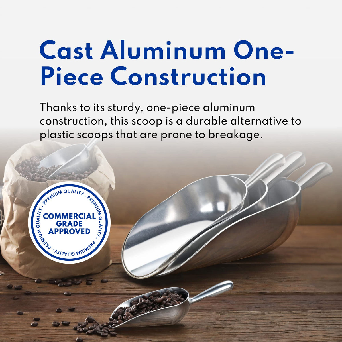 34523 One Piece Cast Aluminum Round Bottom Bar Ice Flour Utility Scoop