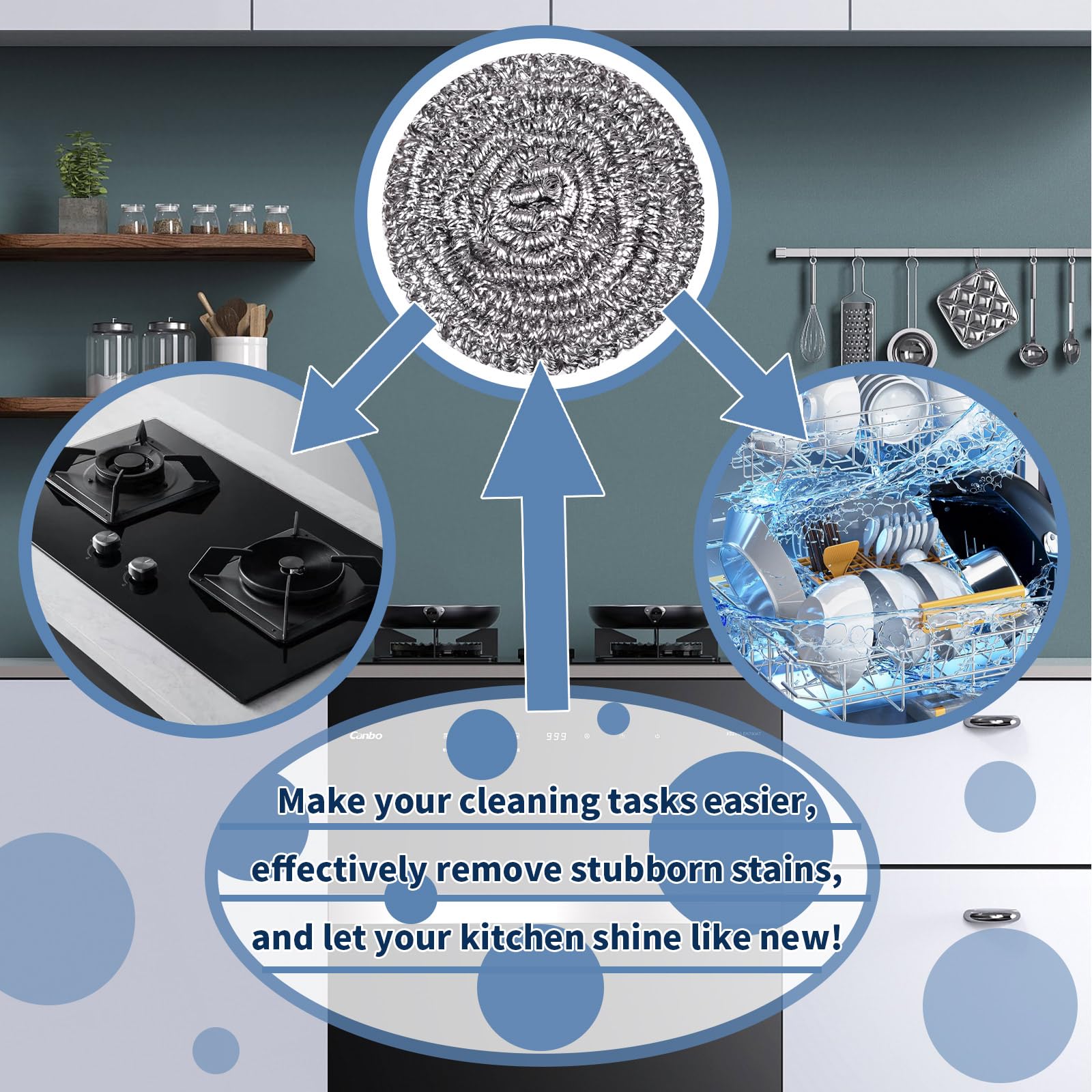 Stainless Steel Scrubber Scrubbing Scouring Pad Sponges Clean Pot Pan and Steel Wool for Kitchen Bathroom (12 Count)