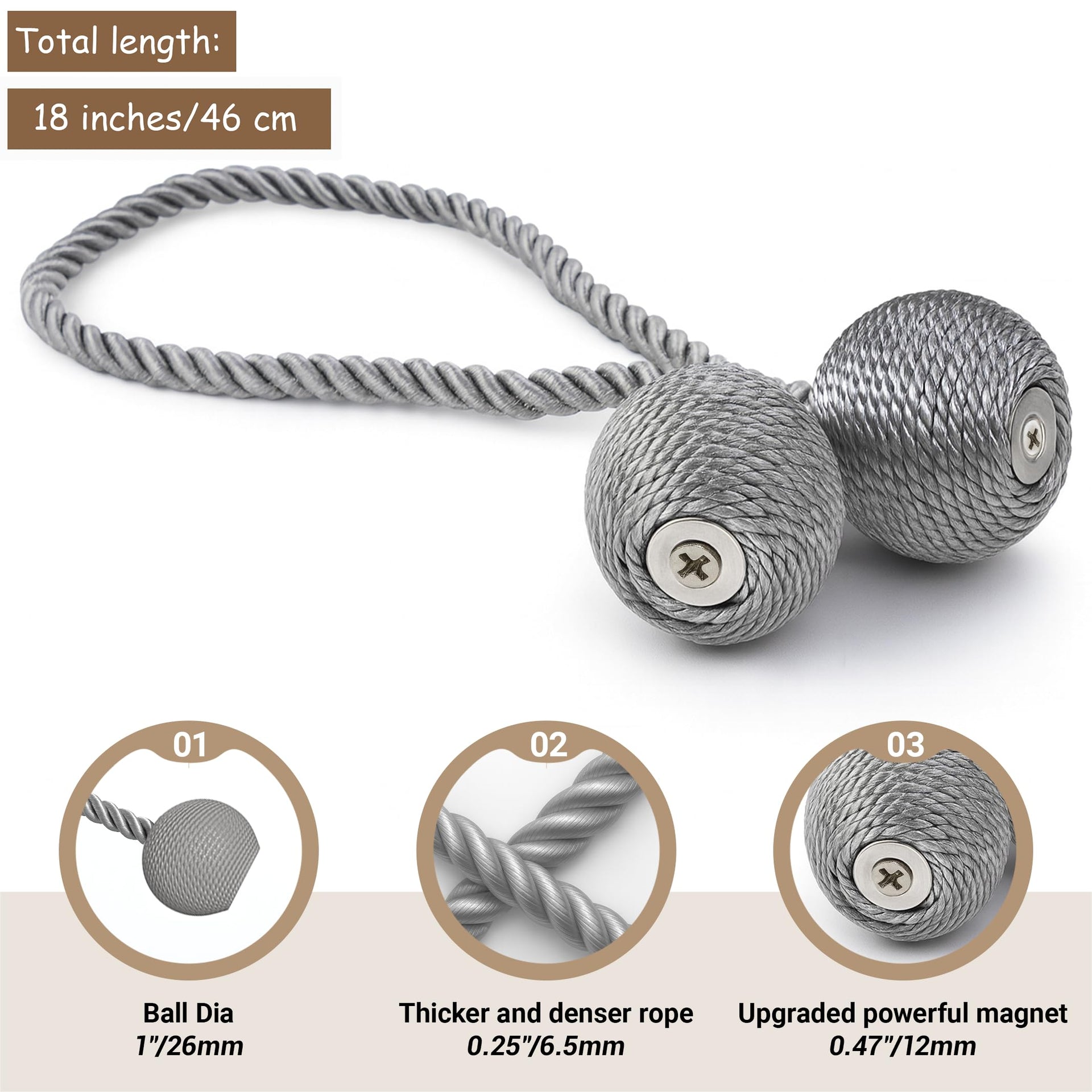 Magnetic Curtain Tiebacks Grey 2pcs (2 Count)