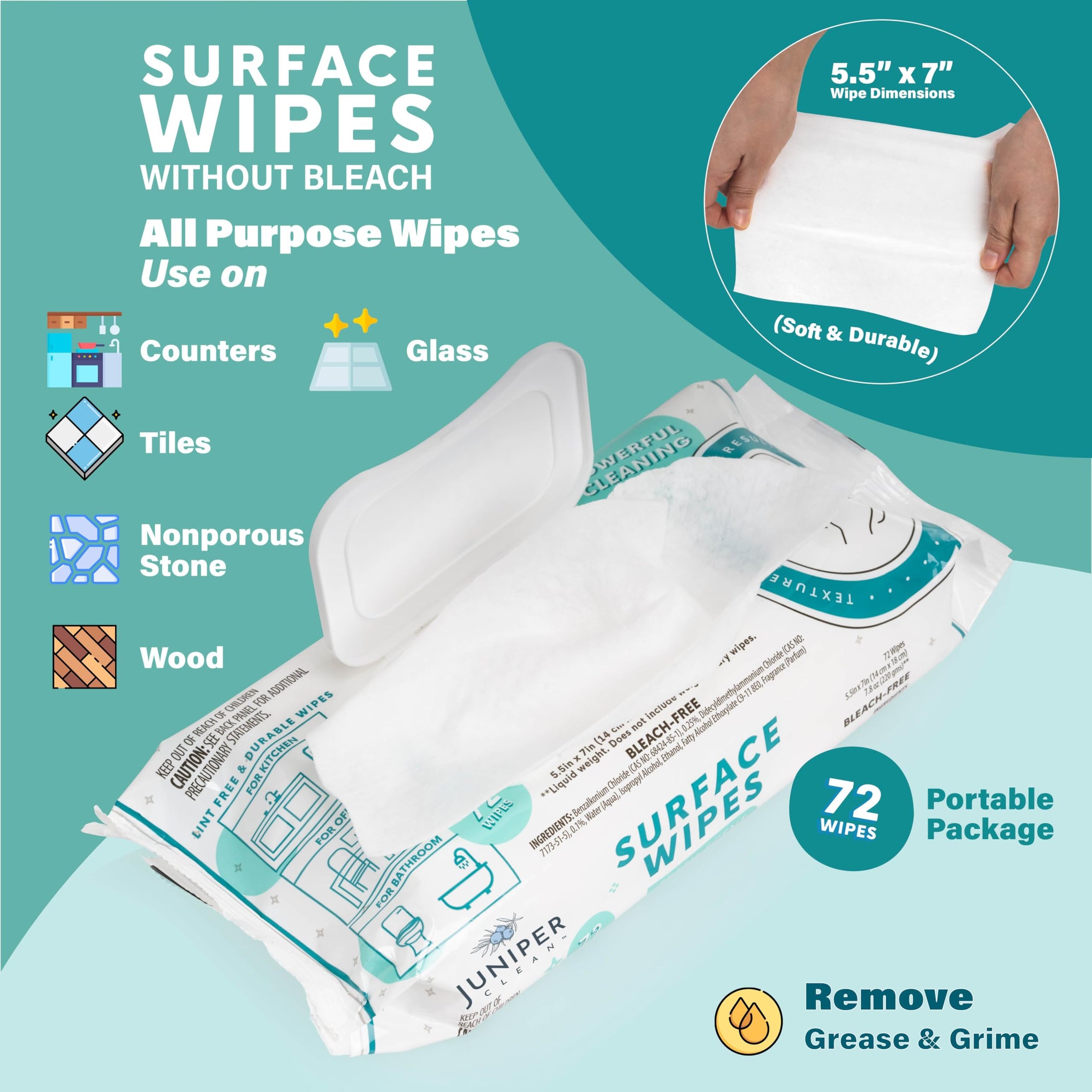 1 Pack Surface Cleaning Wipes Bleach Free (72 Count) - ModHome Supplies