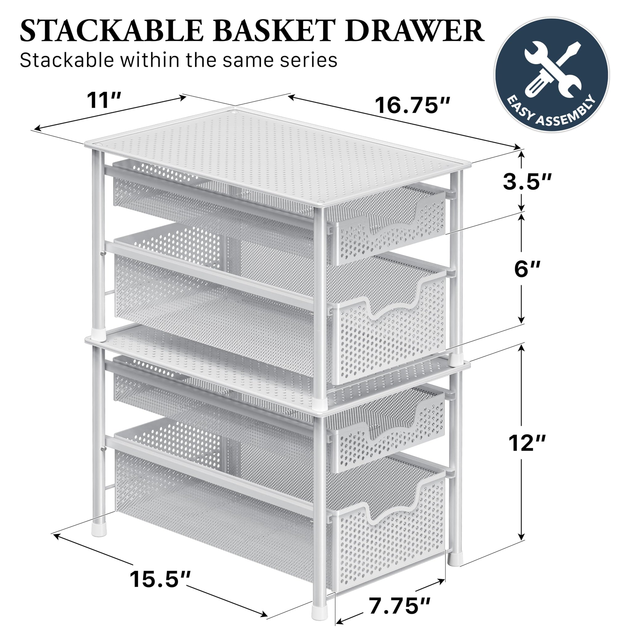 Stackable 2 Tier Sliding Basket Organizer Drawer
